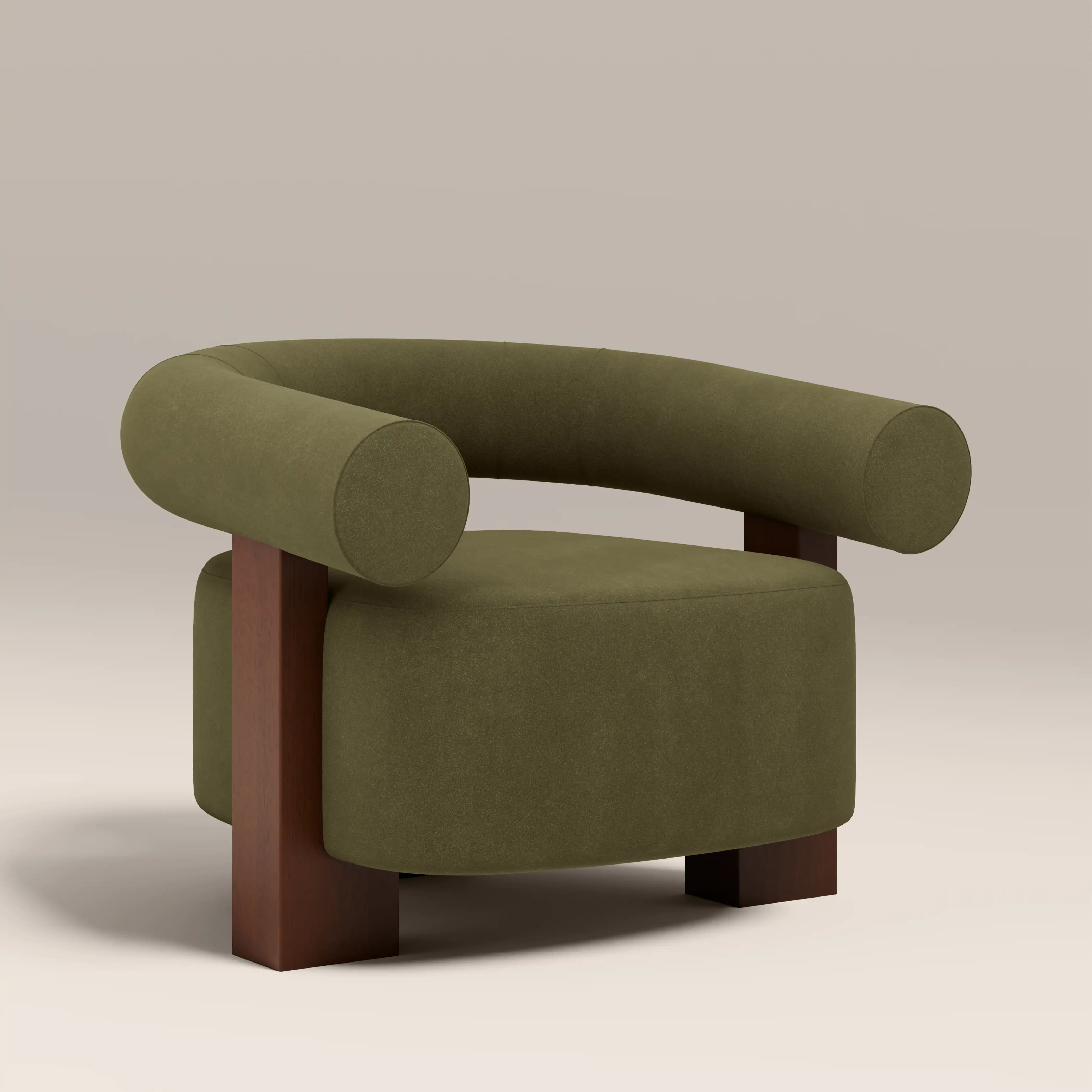 Fawnley Accent Chair | Moss Green Sustainable Mohair Velvet & Walnut - Image 3