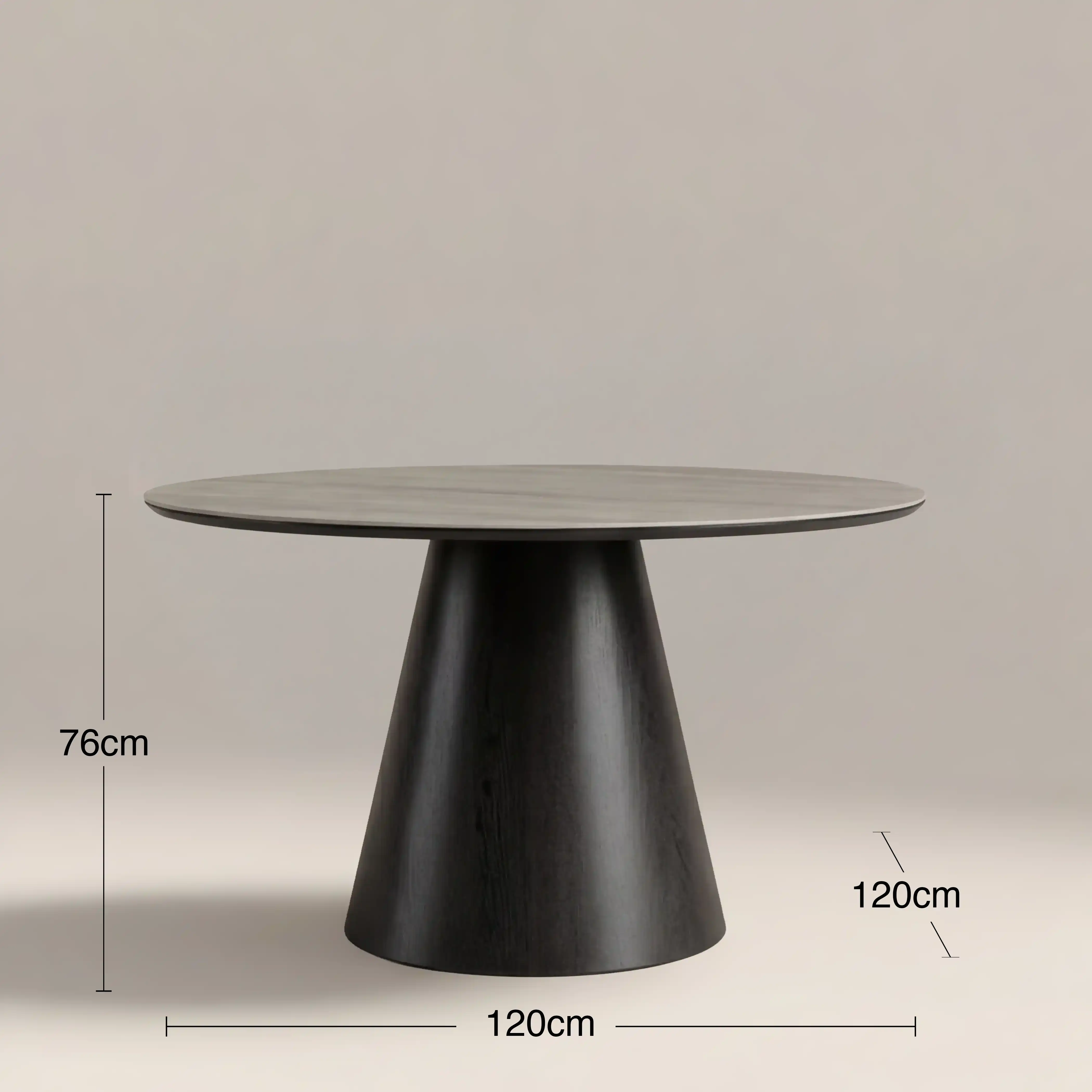 Finnley Large 4 Seat Round Dining Table | Grey Travertine Effect Sintered Stone & Black - Image 6
