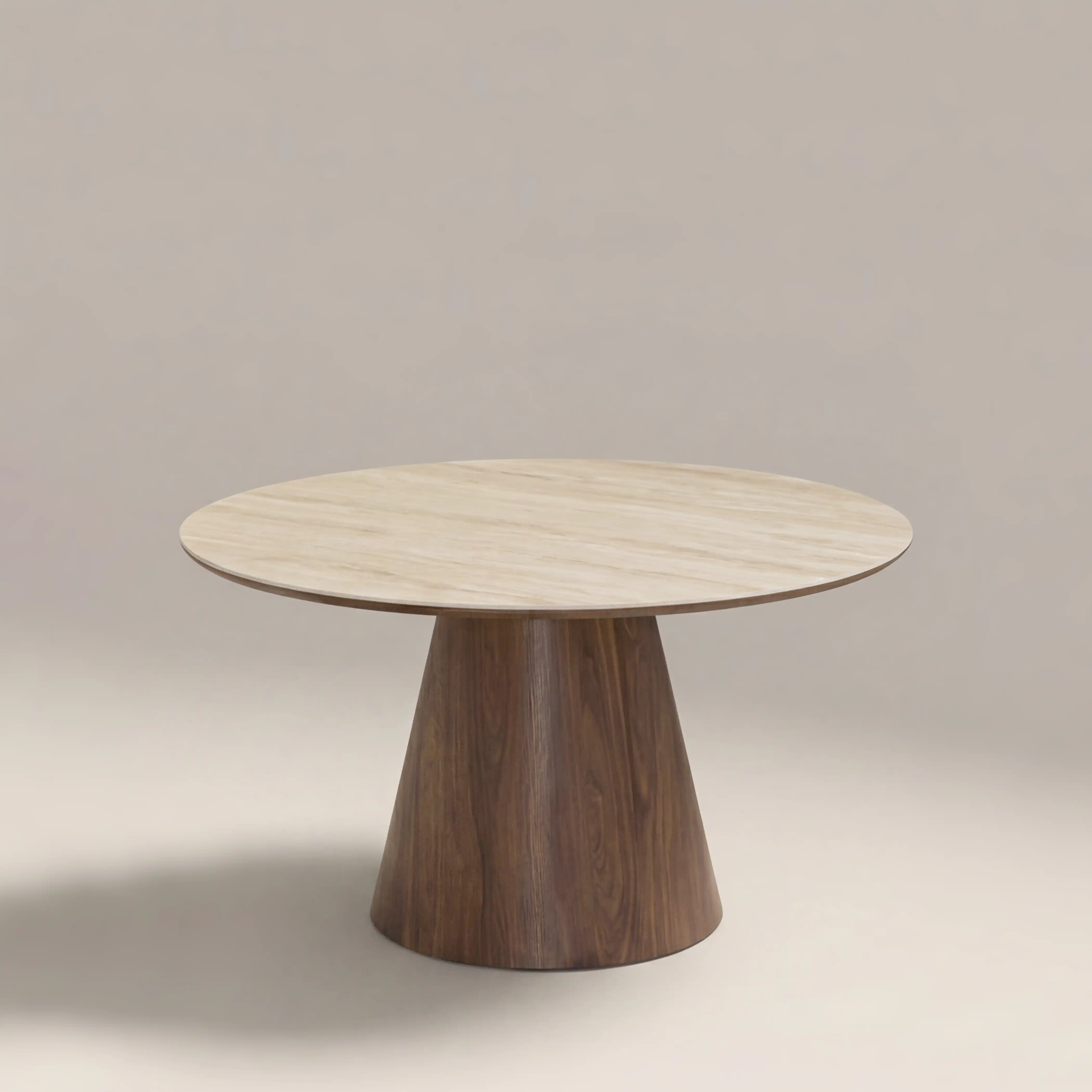 Finnley Large 4 Seat Round Dining Table | Natural Travertine Effect Sintered Stone & Walnut - Image 3