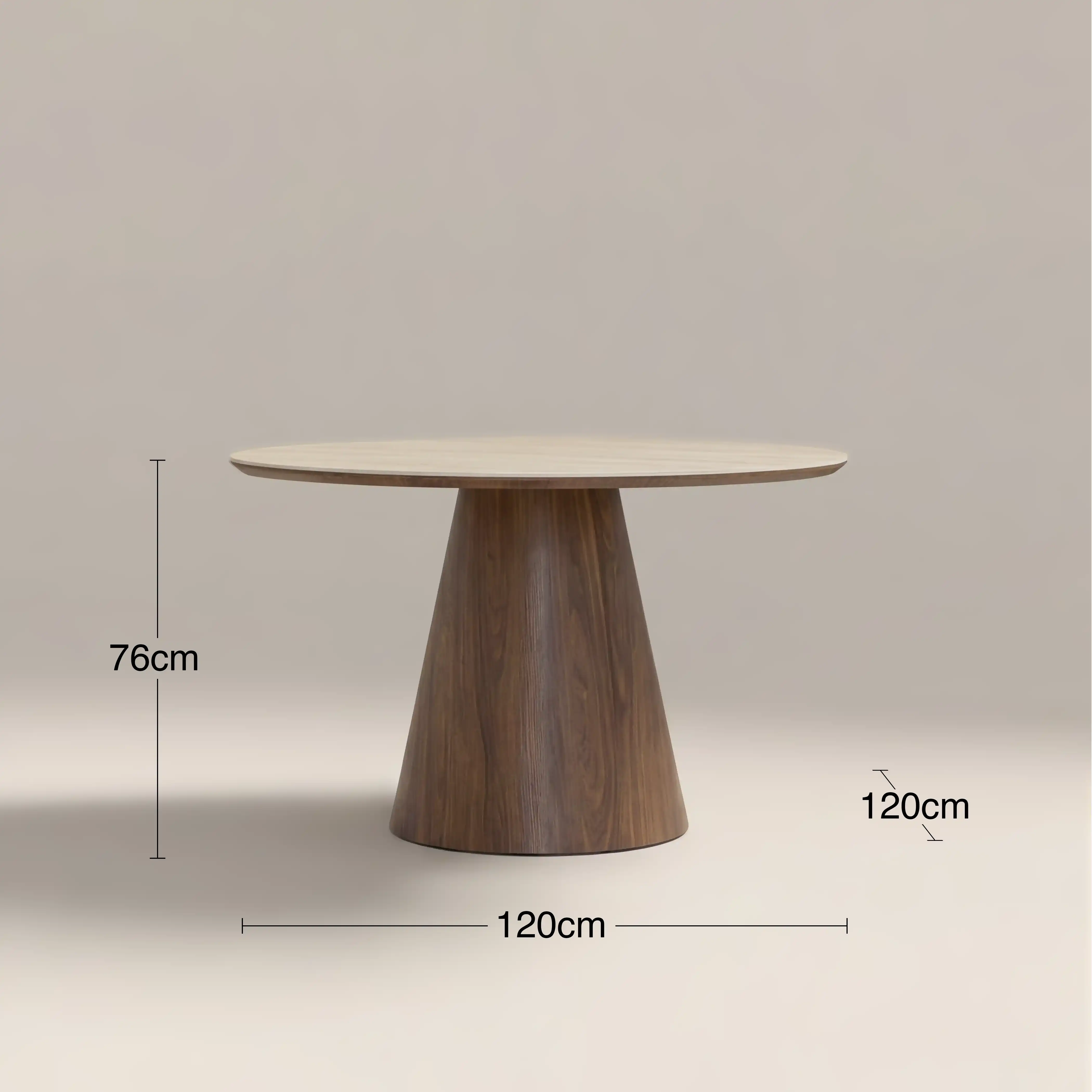 Finnley Large 4 Seat Round Dining Table | Natural Travertine Effect Sintered Stone & Walnut - Image 6
