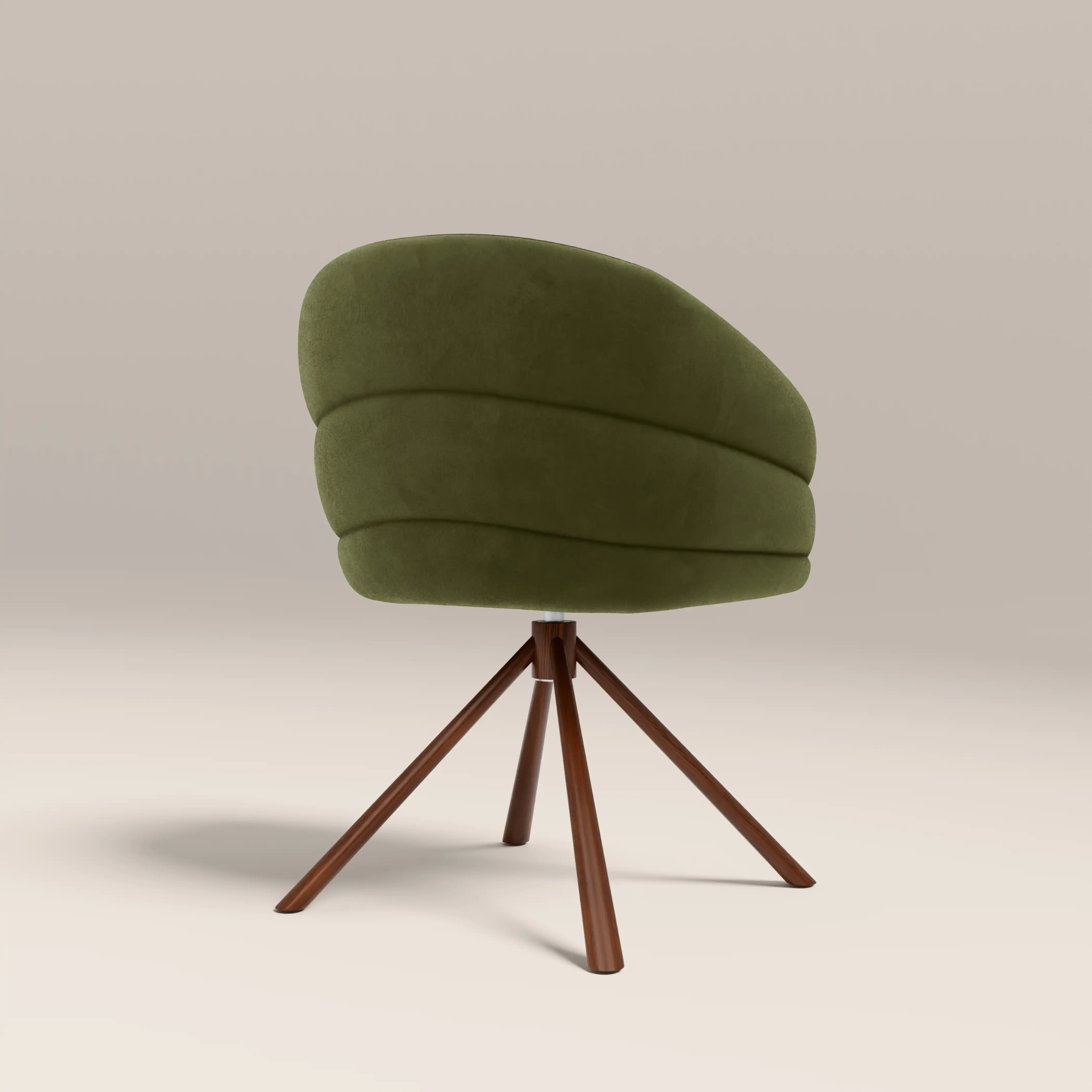 Frankie Swivel Carver Dining Chair | Olive Green Sustainable Velvet & Walnut - Image 6