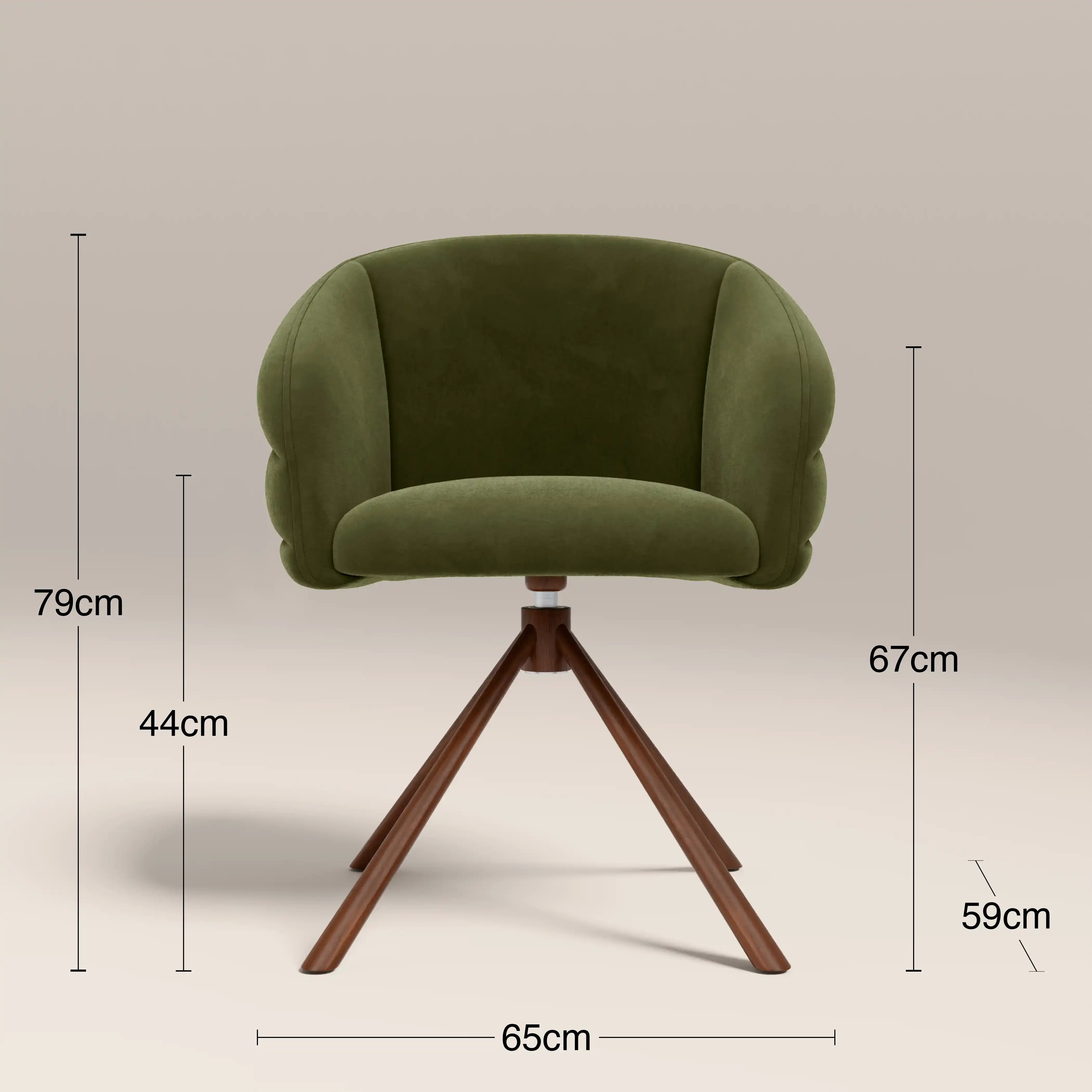 Frankie Swivel Carver Dining Chair | Olive Green Sustainable Velvet & Walnut - Image 8
