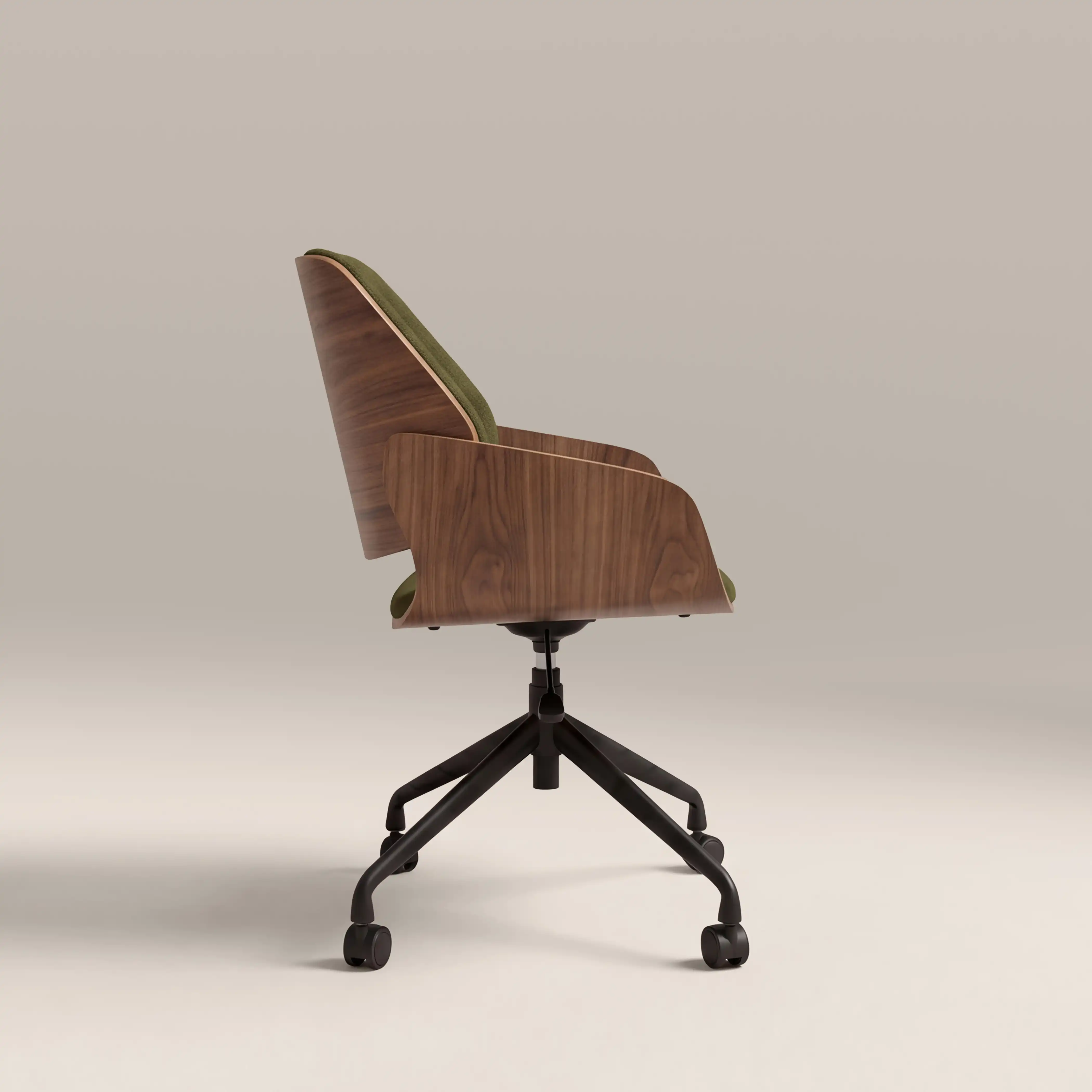 Franklin Office Chair | Moss Green Sustainable Mohair Velvet & Walnut - Image 4