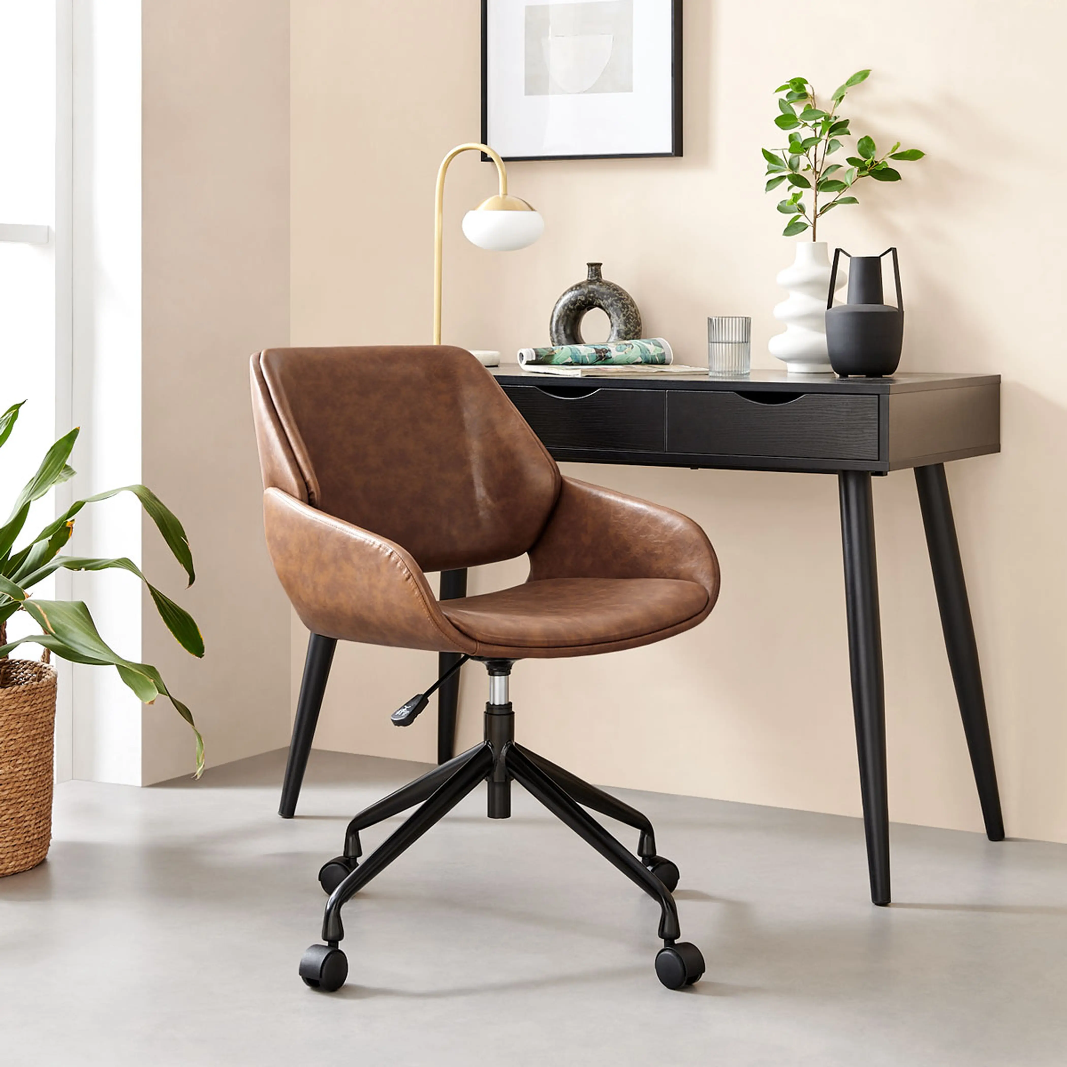 Franklin Office Chair | Vintage Tan Faux Leather & Black - Image 3