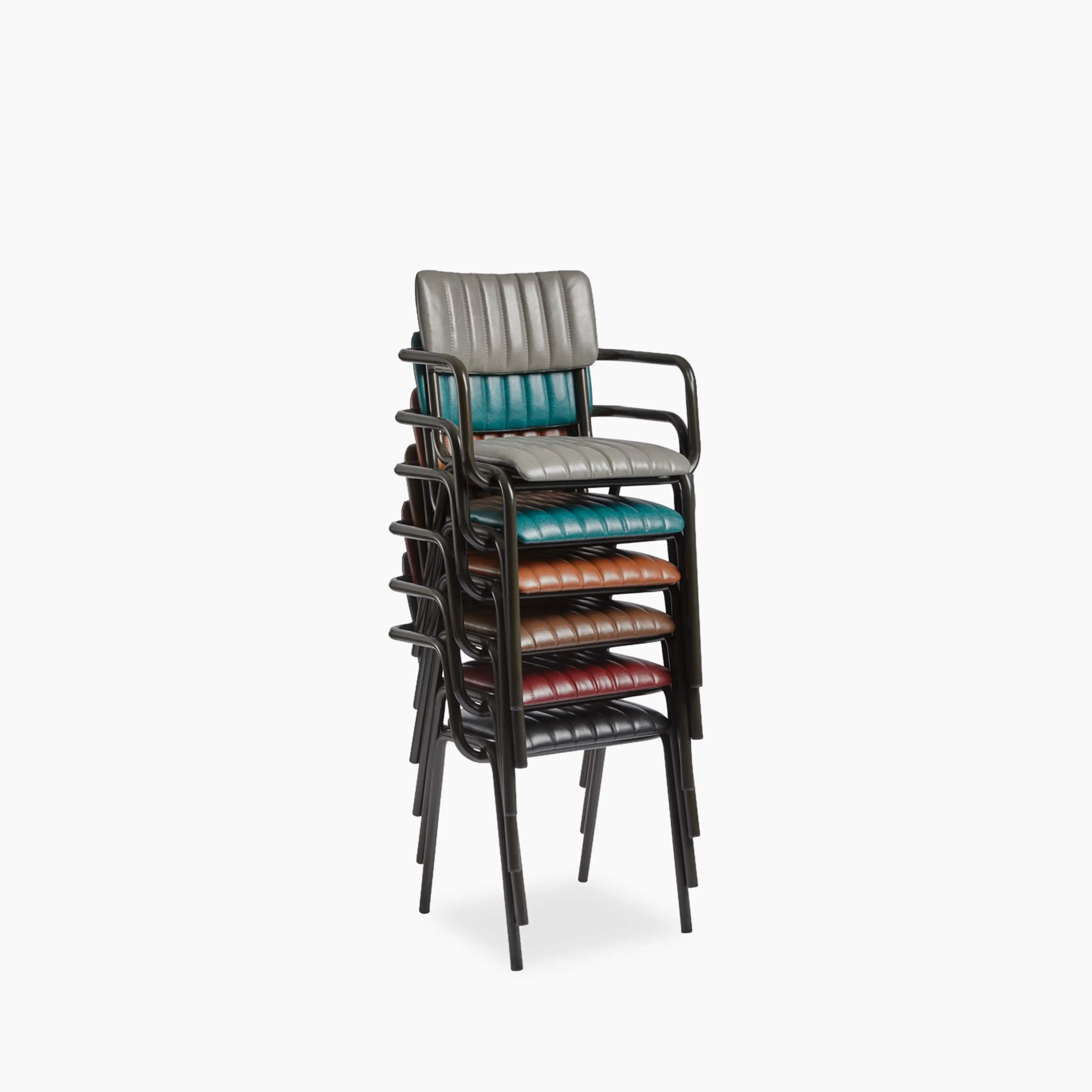Gibson Stackable Carver Dining Chair | Vintage Brown Faux Leather & Black - Image 2