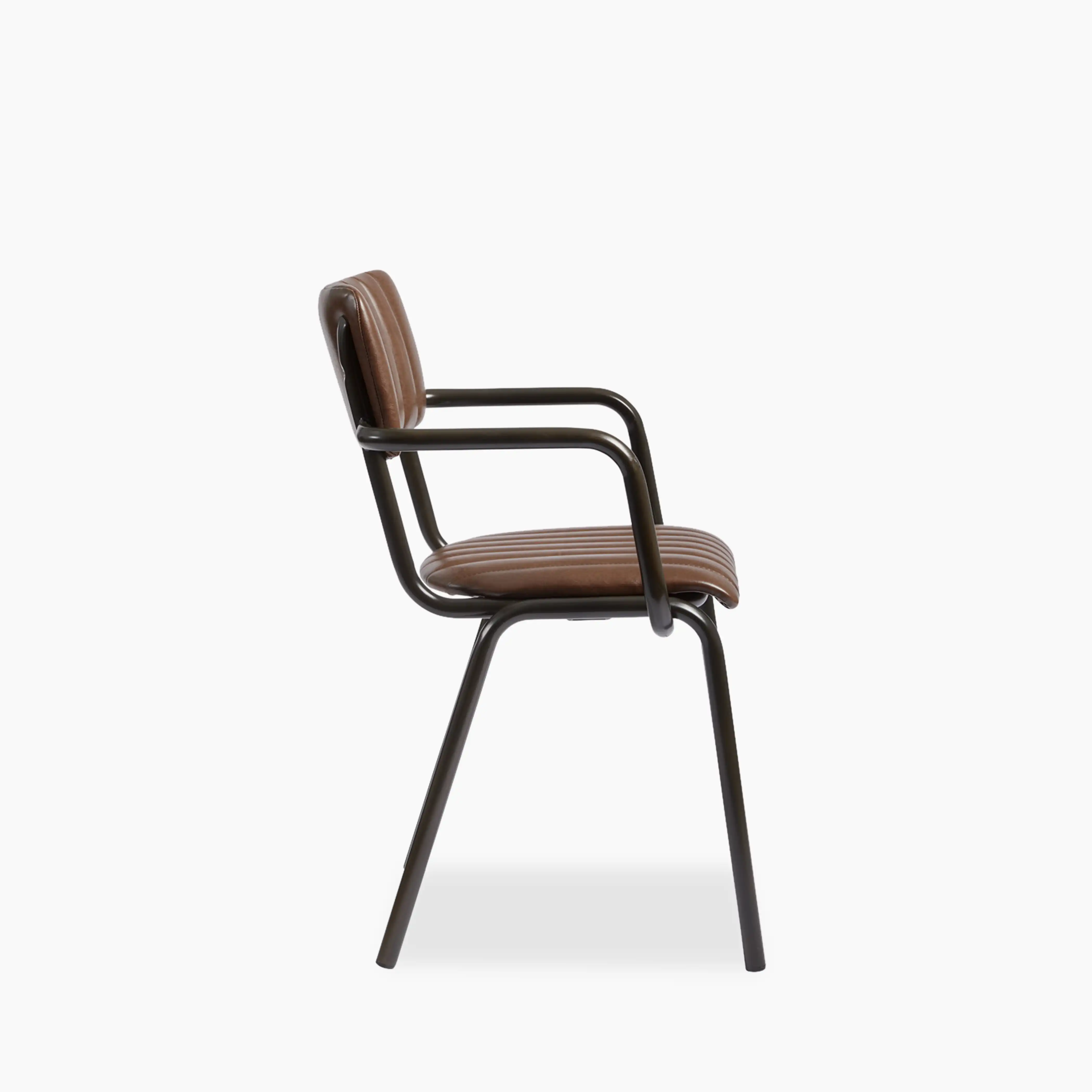 Gibson Stackable Carver Dining Chair | Vintage Brown Faux Leather & Black - Image 3