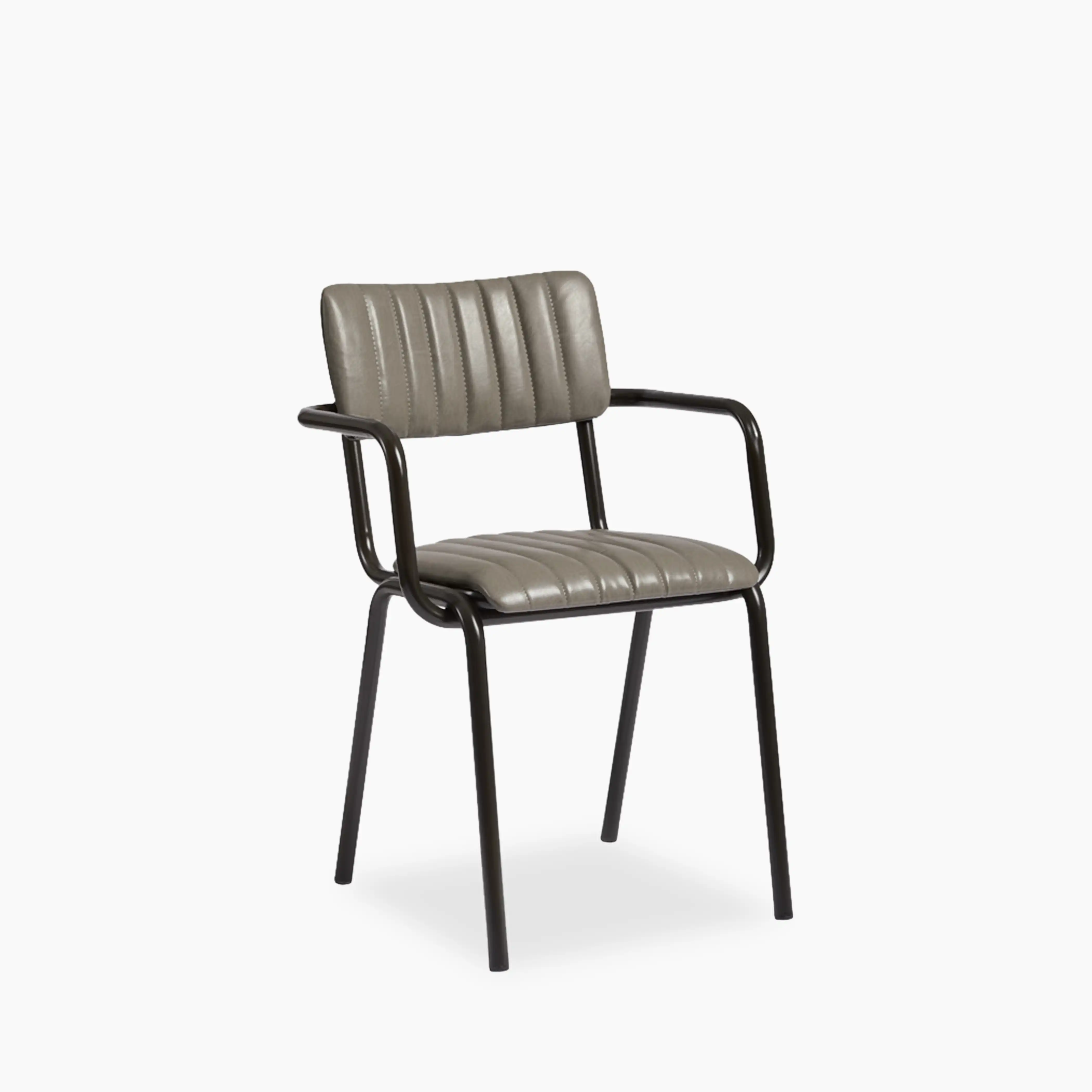 Gibson Stackable Carver Dining Chair | Vintage Dark Grey Faux Leather & Black