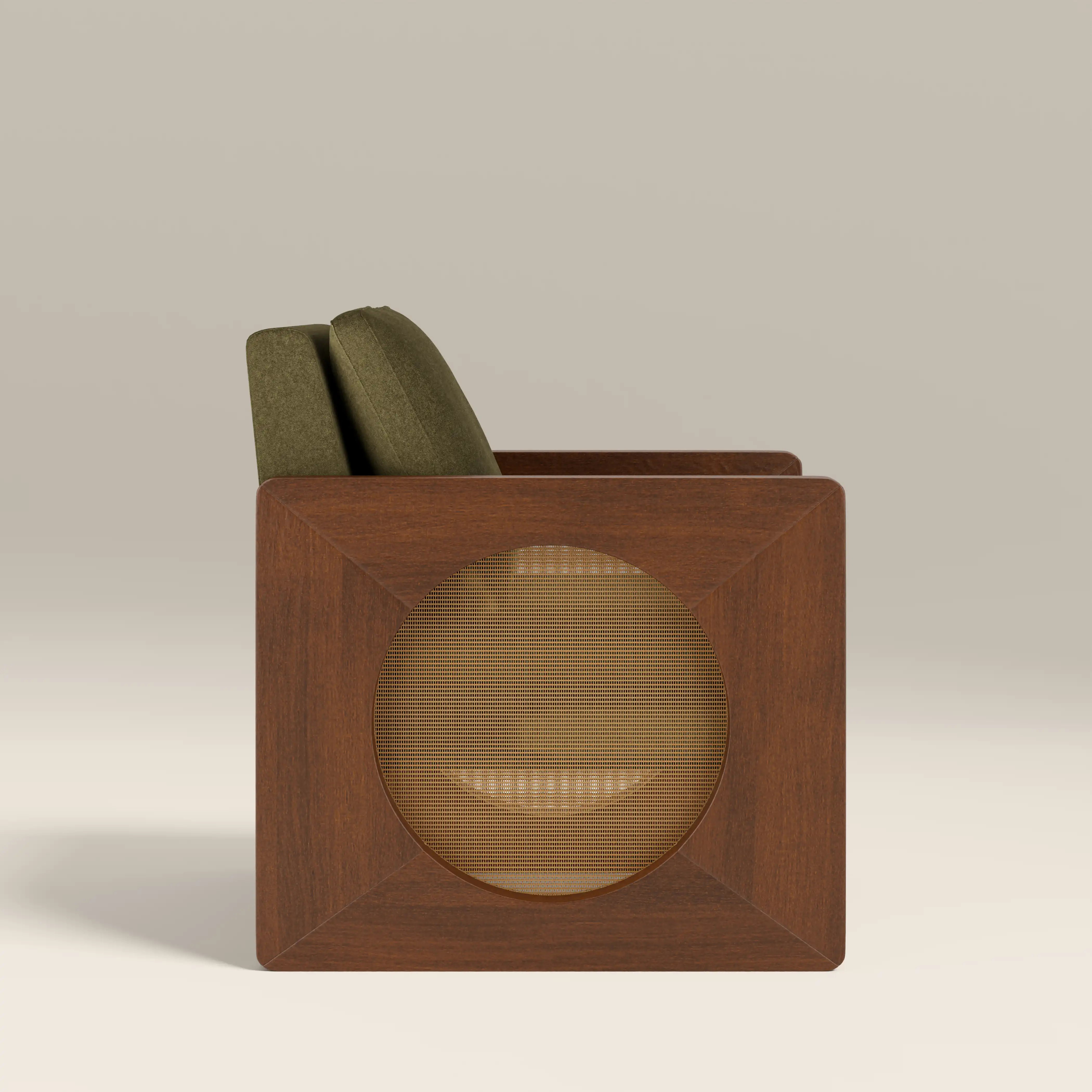 Greta Accent Chair | Moss Green Sustainable Mohair Velvet & Walnut - Image 4