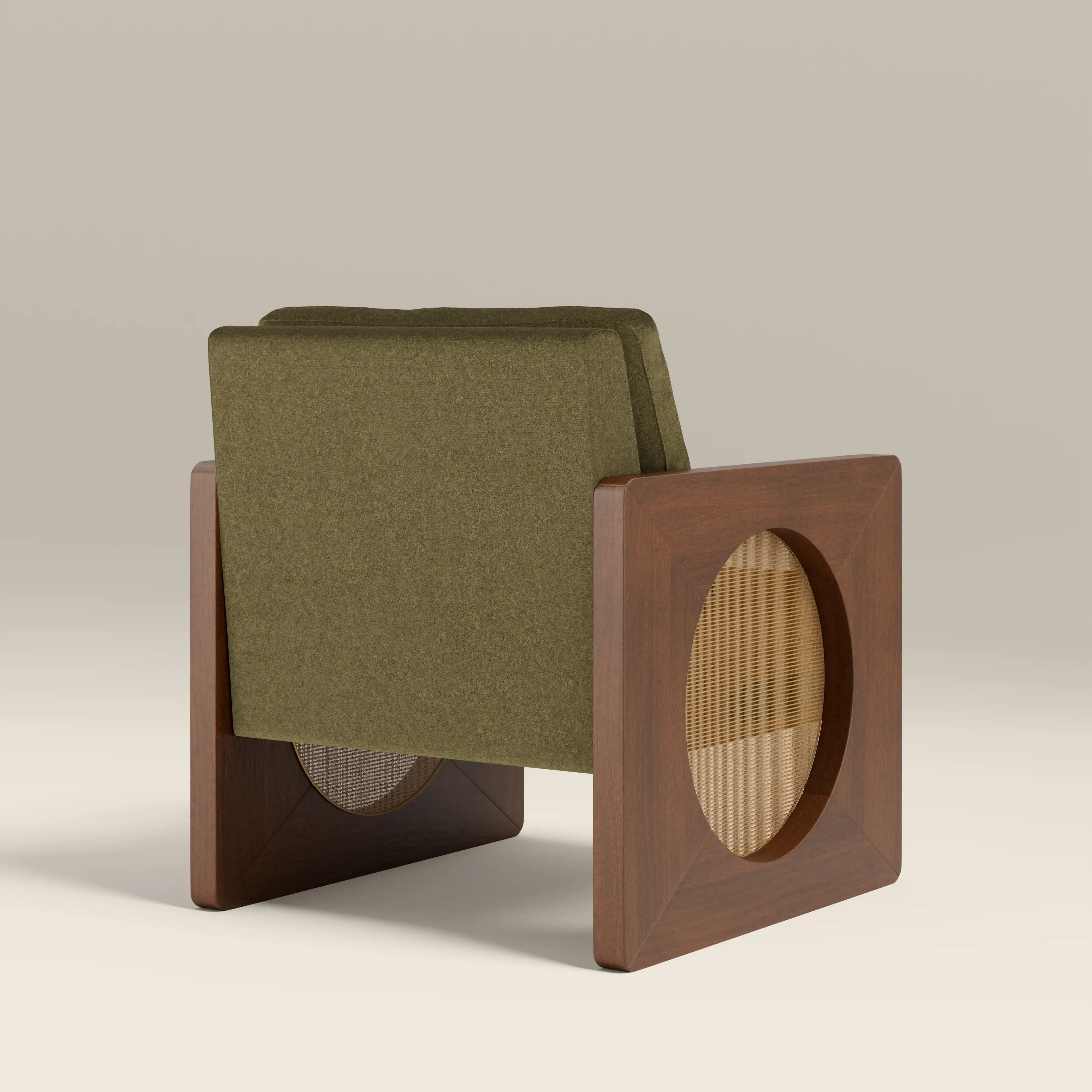 Greta Accent Chair | Moss Green Sustainable Mohair Velvet & Walnut - Image 5