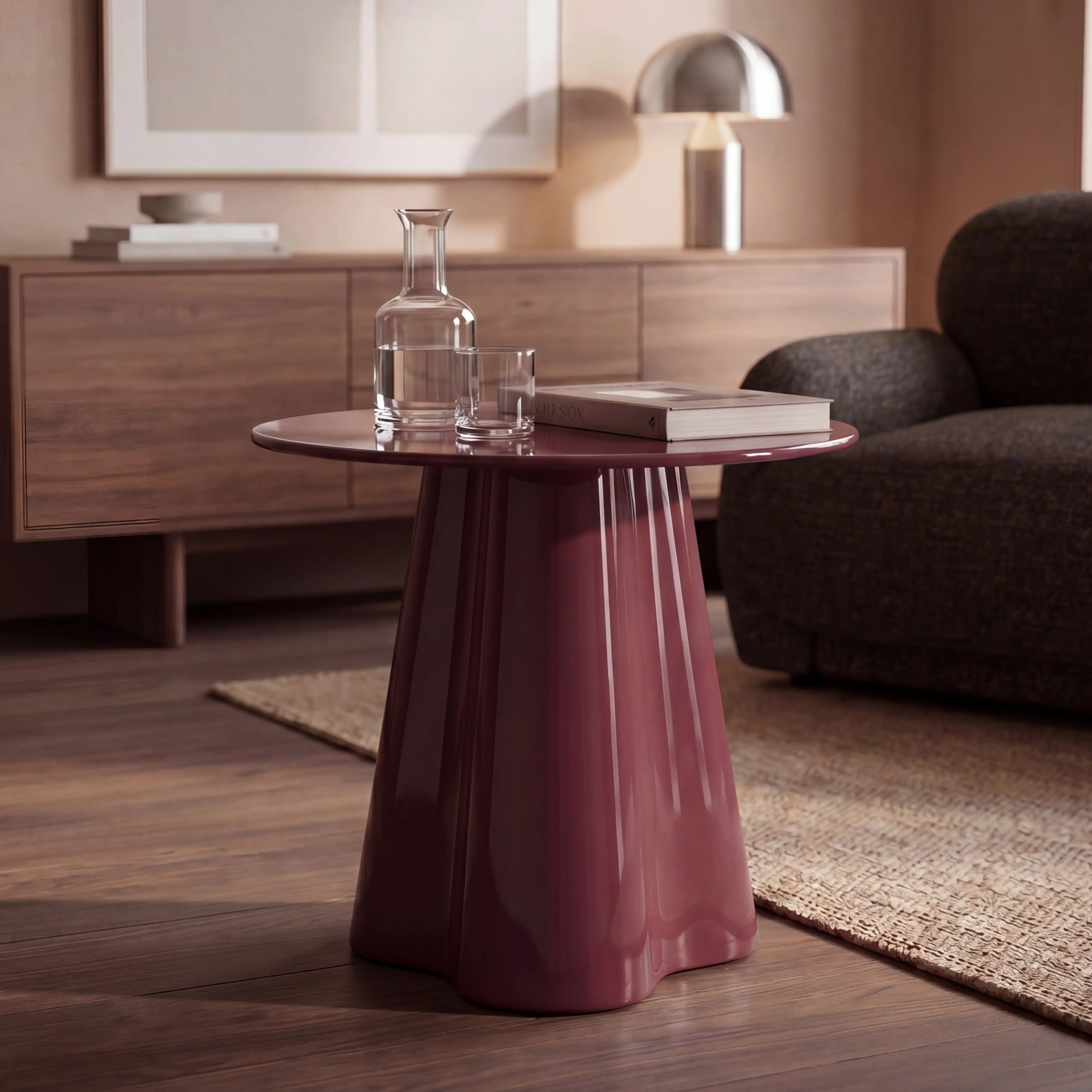 Hadley Round Side Table | Cherry Red Sandblasted Glass & High Gloss Cherry Red - Image 2