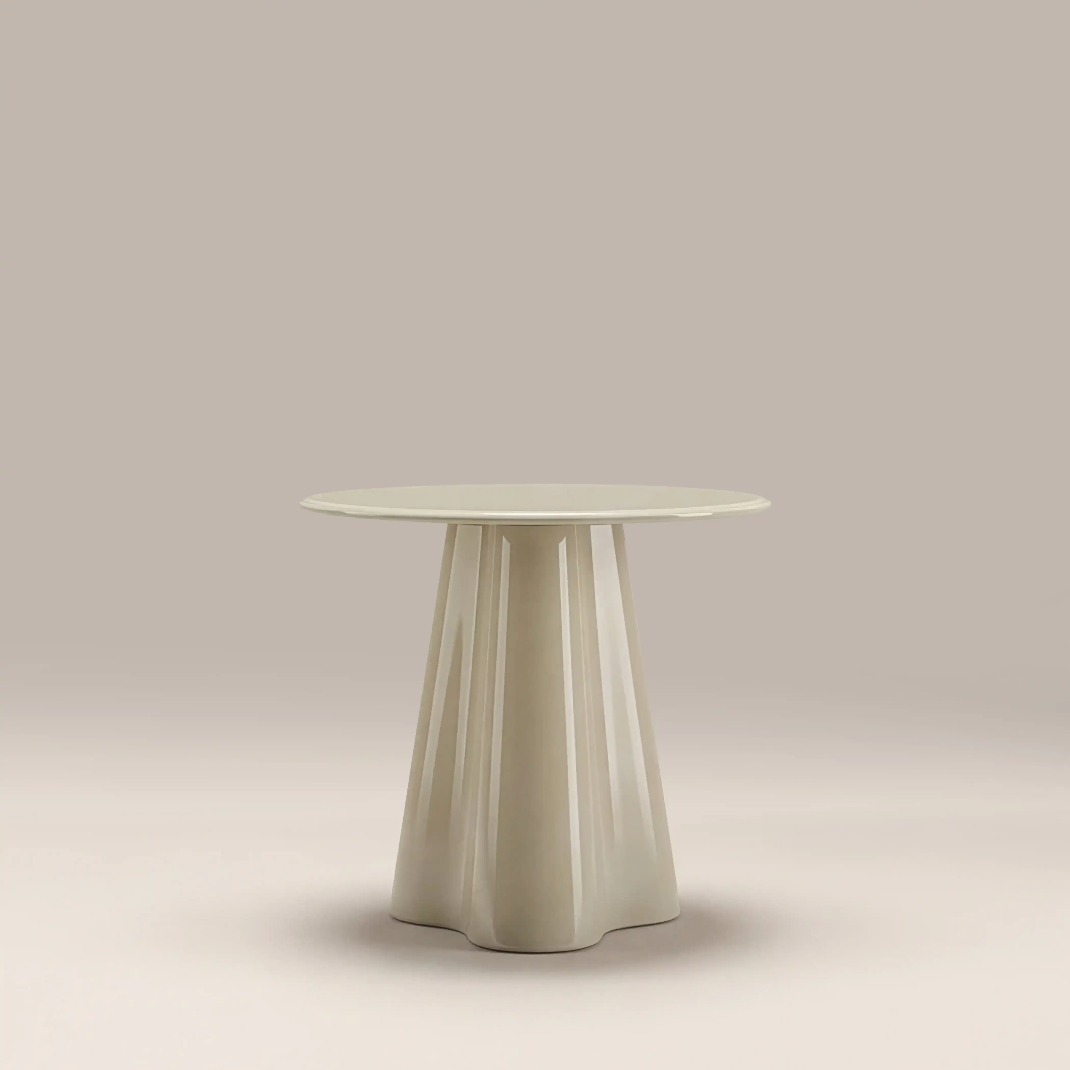 Hadley Round Side Table | Soft Ecru Sandblasted Glass & High Gloss Ecru - Image 3