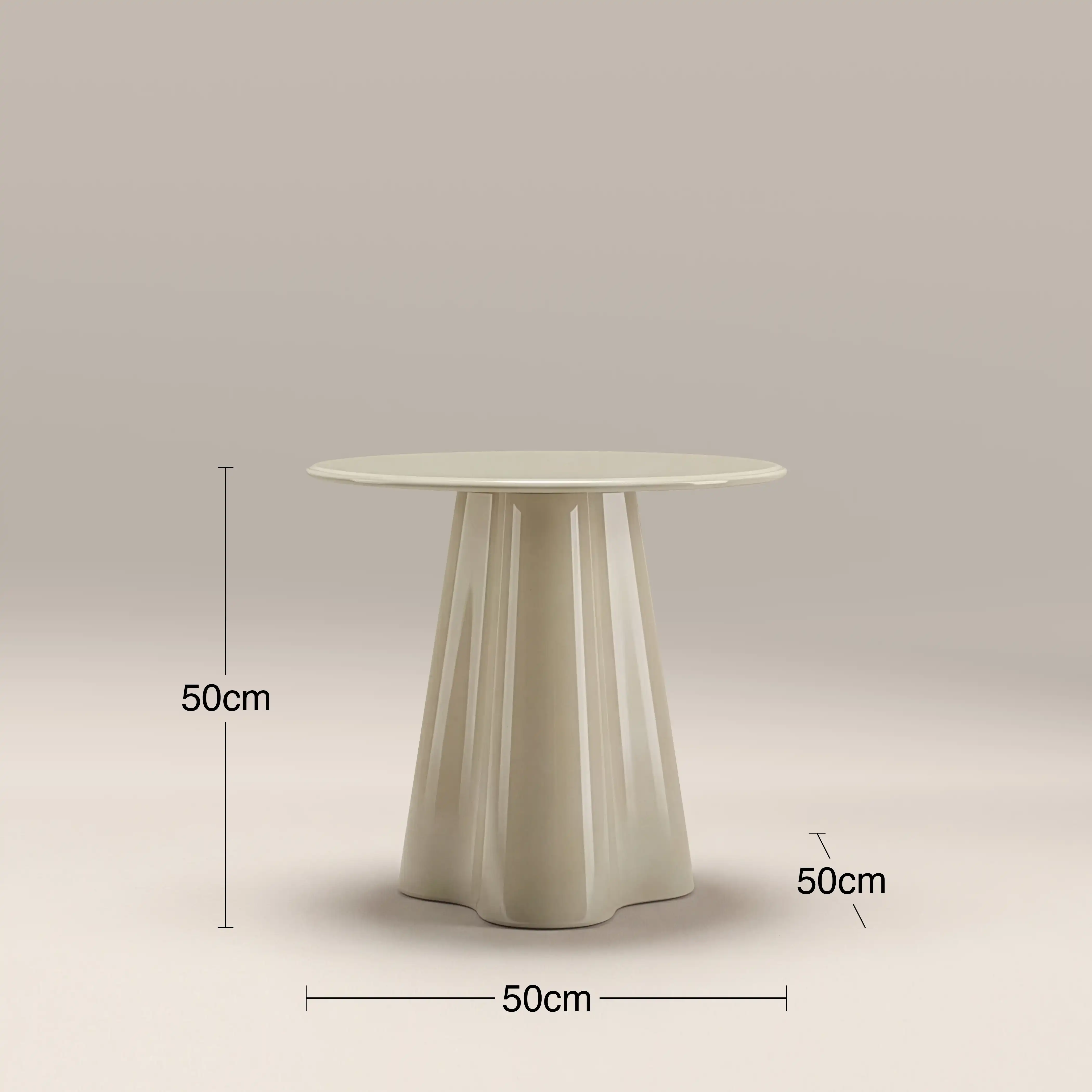 Hadley Round Side Table | Soft Ecru Sandblasted Glass & High Gloss Ecru - Image 5