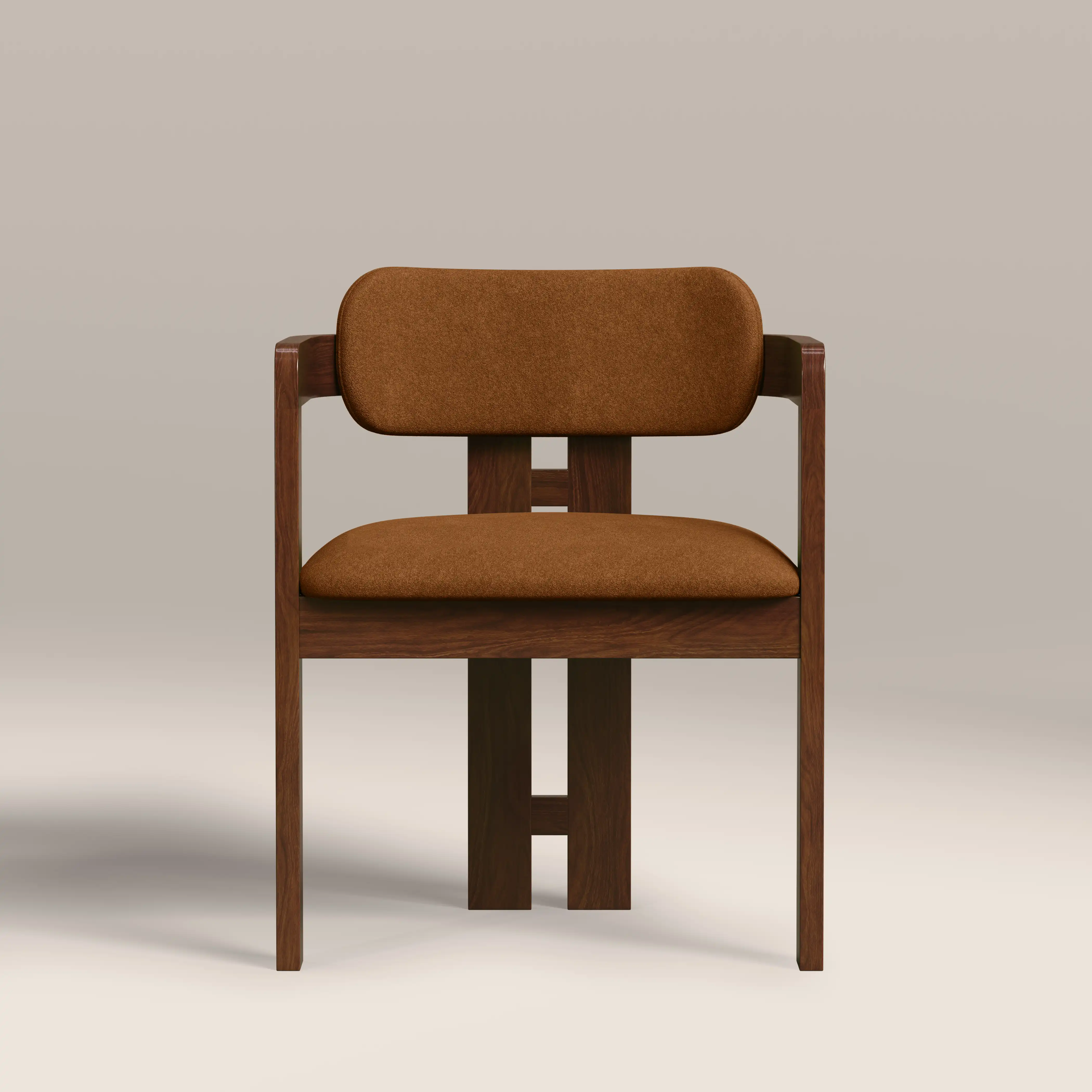 Hallie Wooden Carver Dining Chair | Caramel Brown Sustainable Mohair Velvet & Walnut - Image 4
