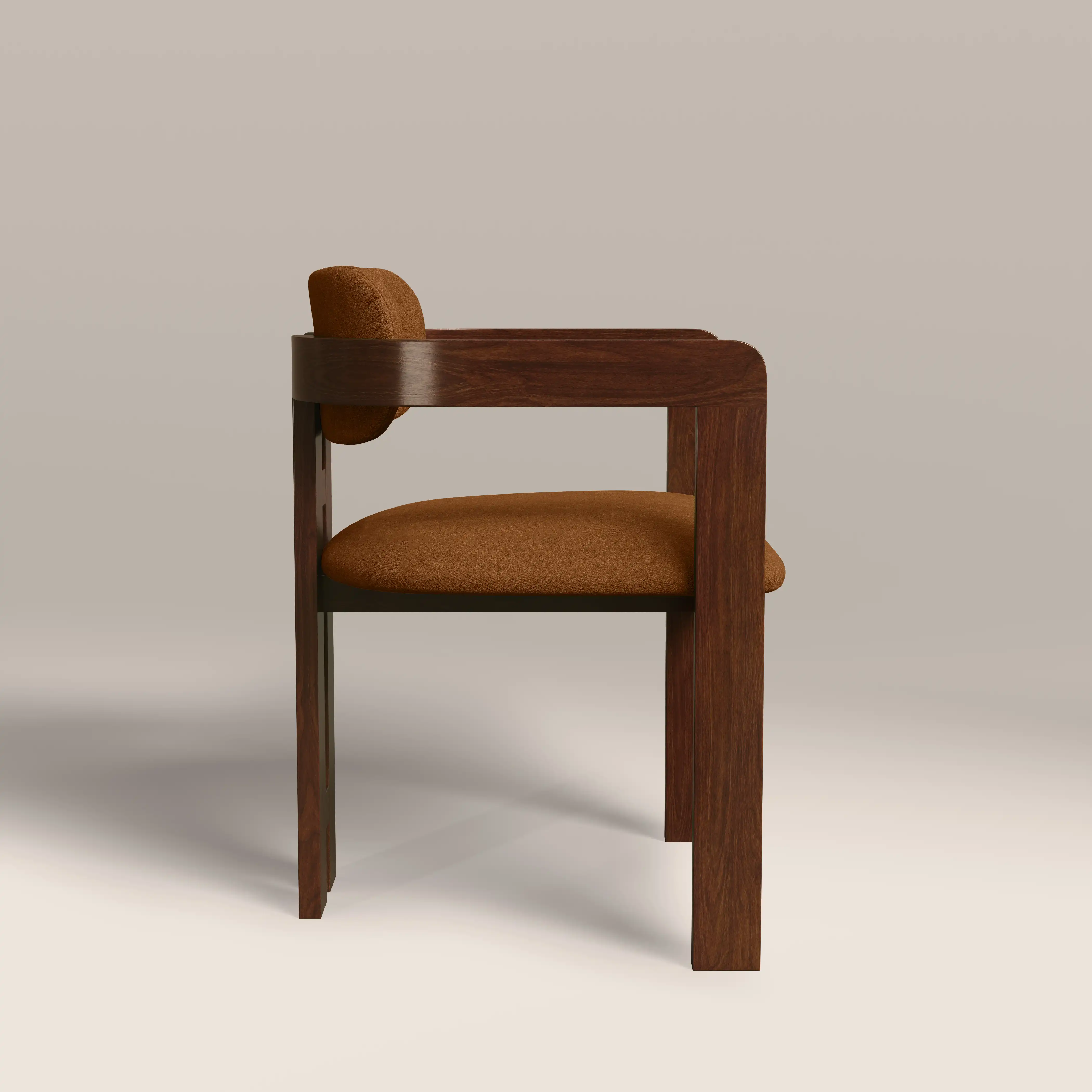 Hallie Wooden Carver Dining Chair | Caramel Brown Sustainable Mohair Velvet & Walnut - Image 5