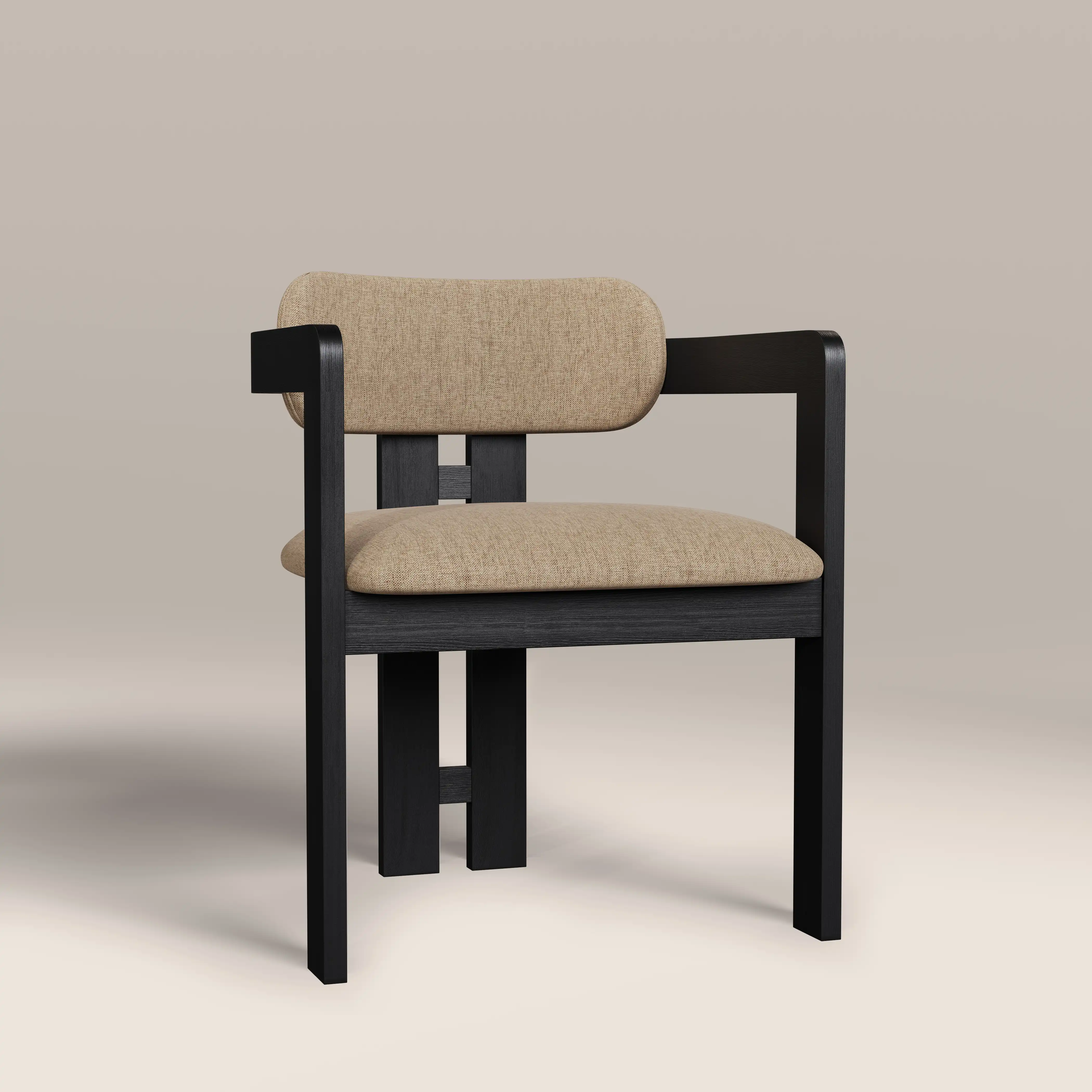 Hallie Wooden Carver Dining Chair | Latte Sustainable Fabric & Black - Image 2