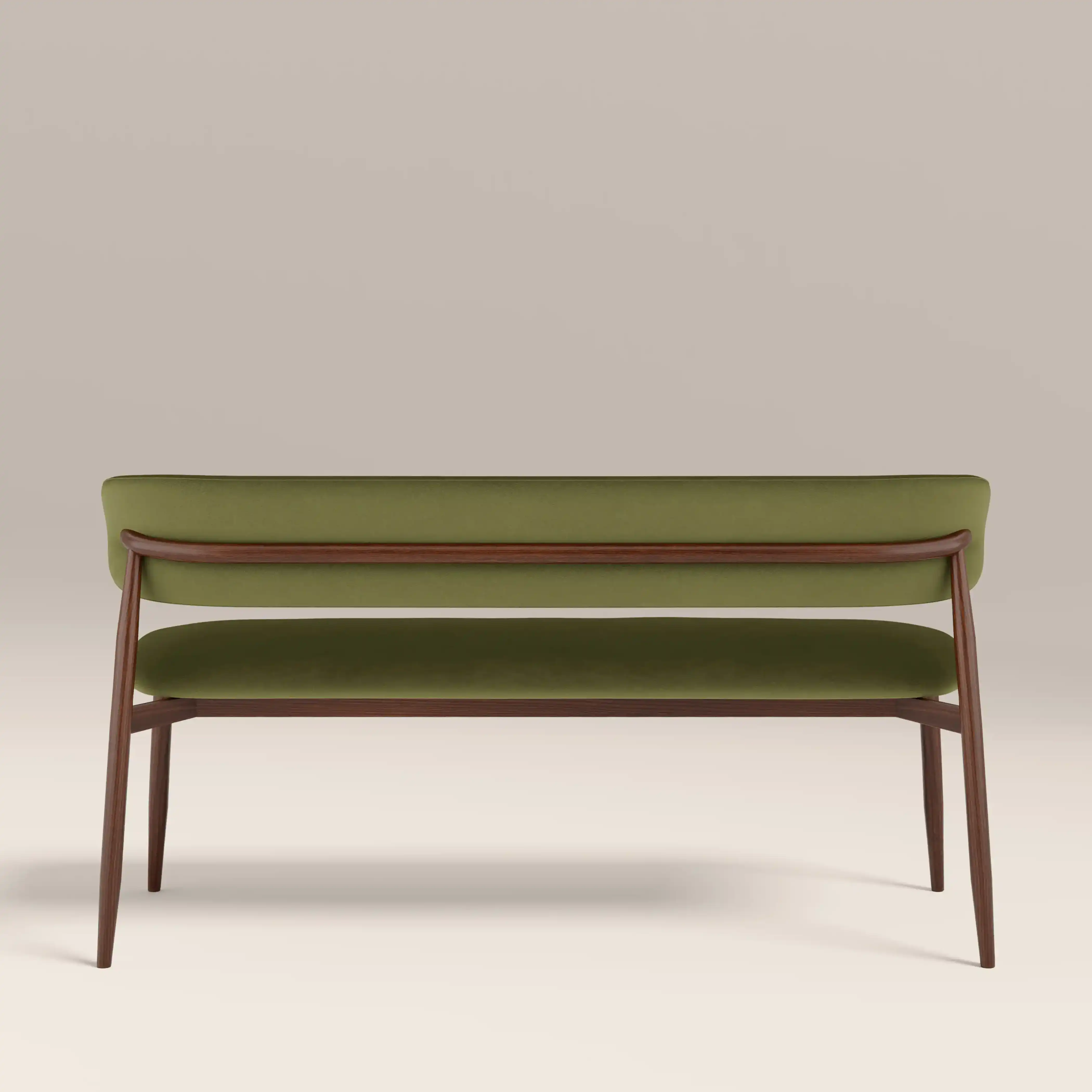 Halston 3 Seater Dining Bench | Olive Green Sustainable Velvet & Walnut - Image 6