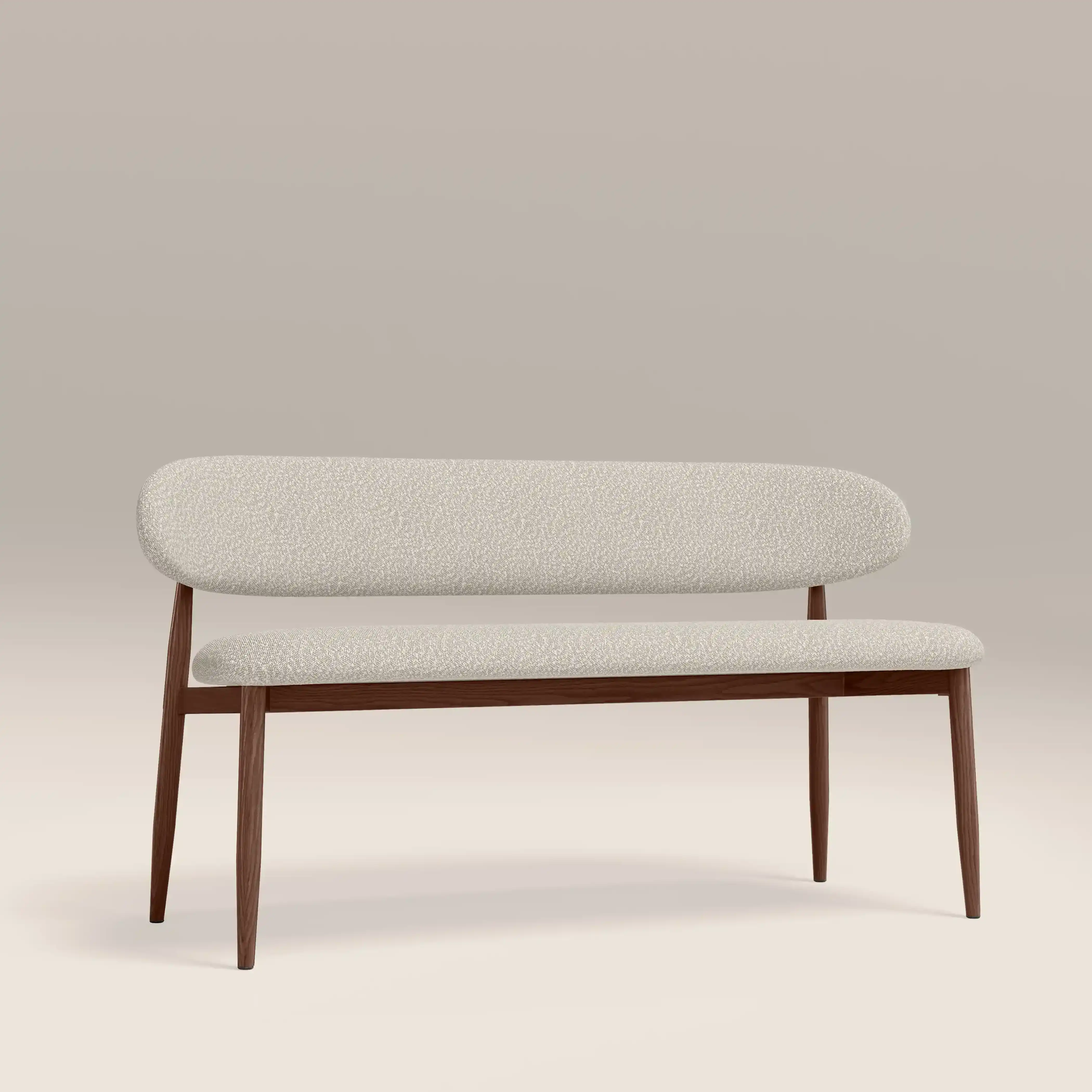 Halston 3 Seater Dining Bench | Speckled Stone Sustainable Boucle & Walnut - Image 2