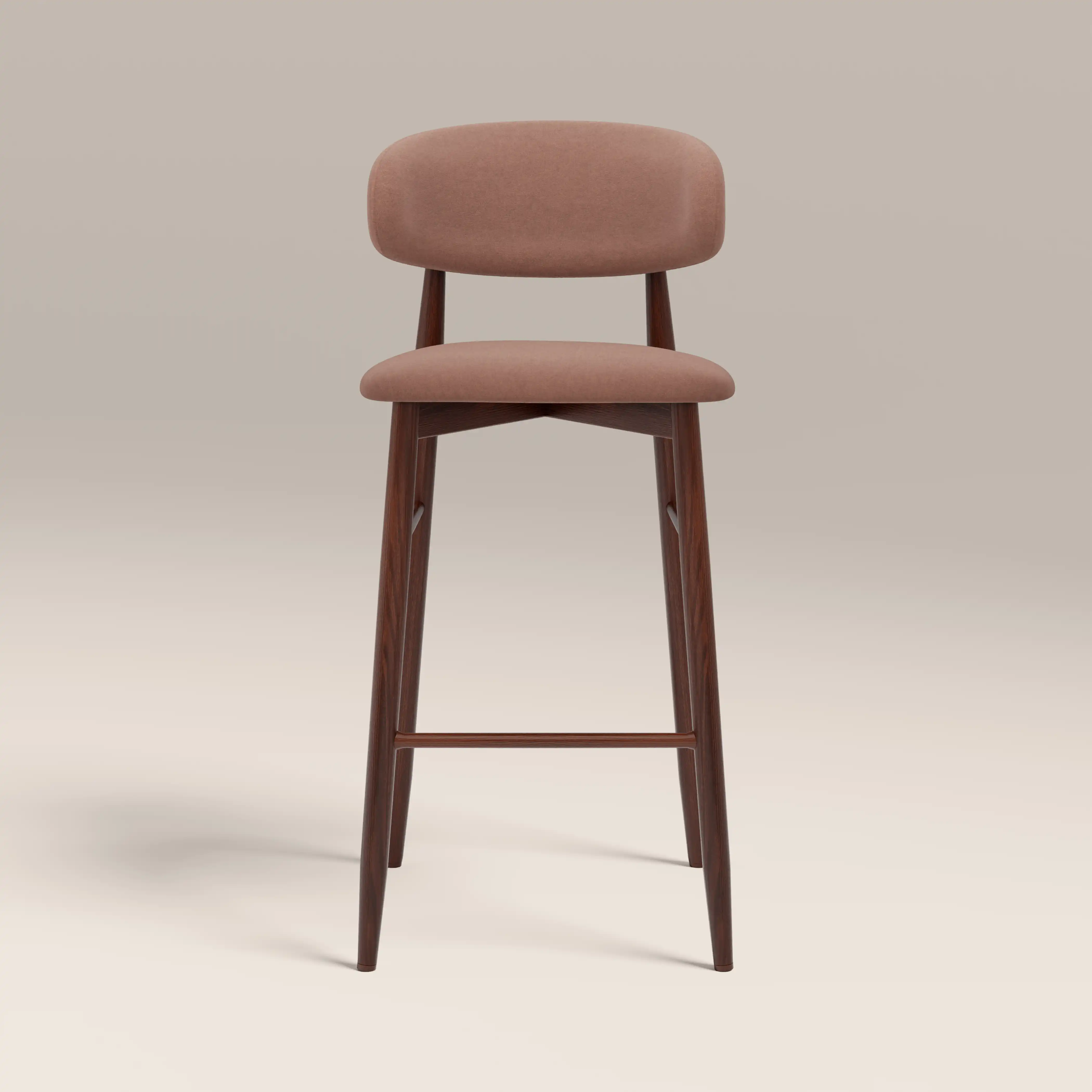 Halston Bar Stool | Blush Pink Sustainable Velvet & Walnut - Image 2