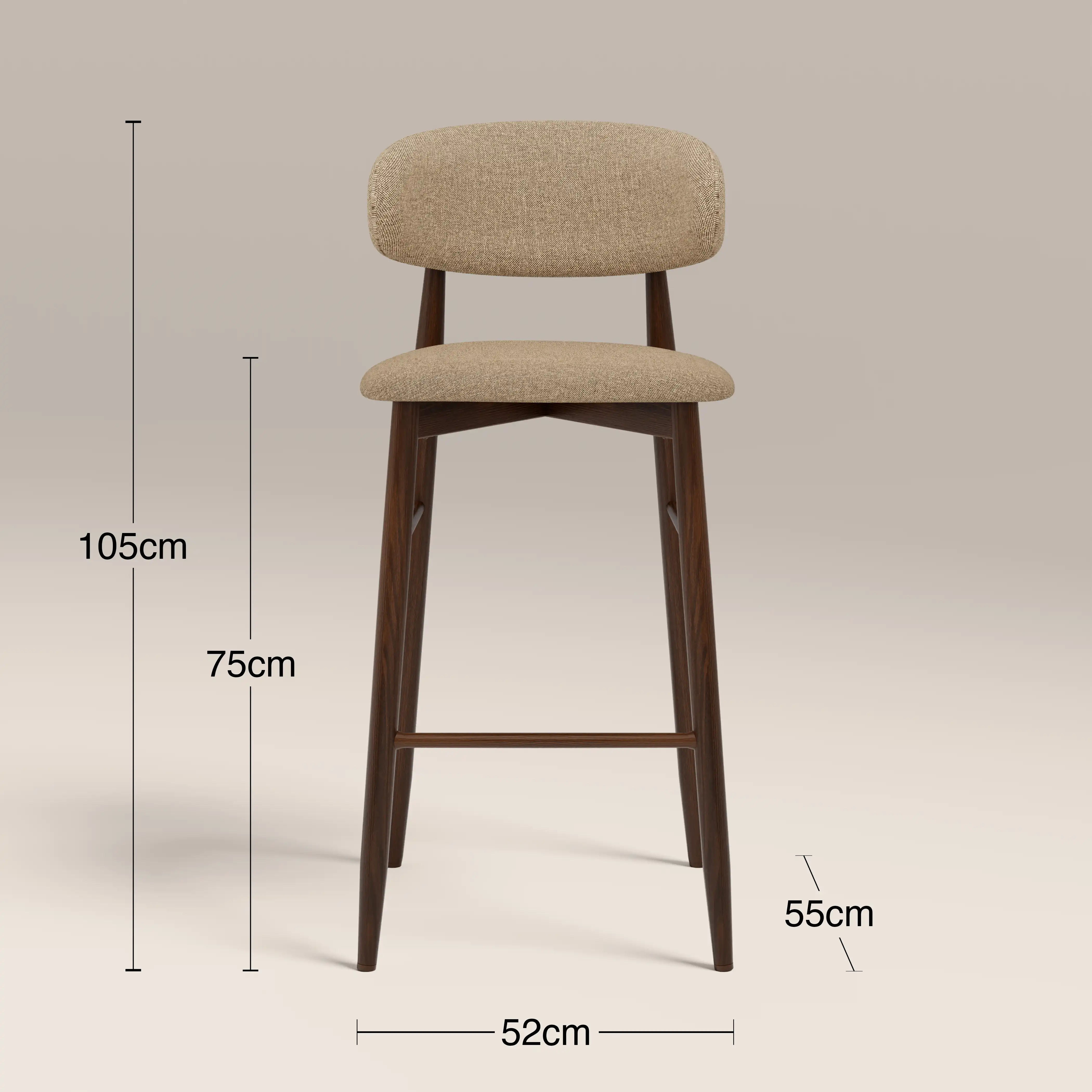 Halston Bar Stool | Latte Sustainable Fabric & Walnut - Image 7