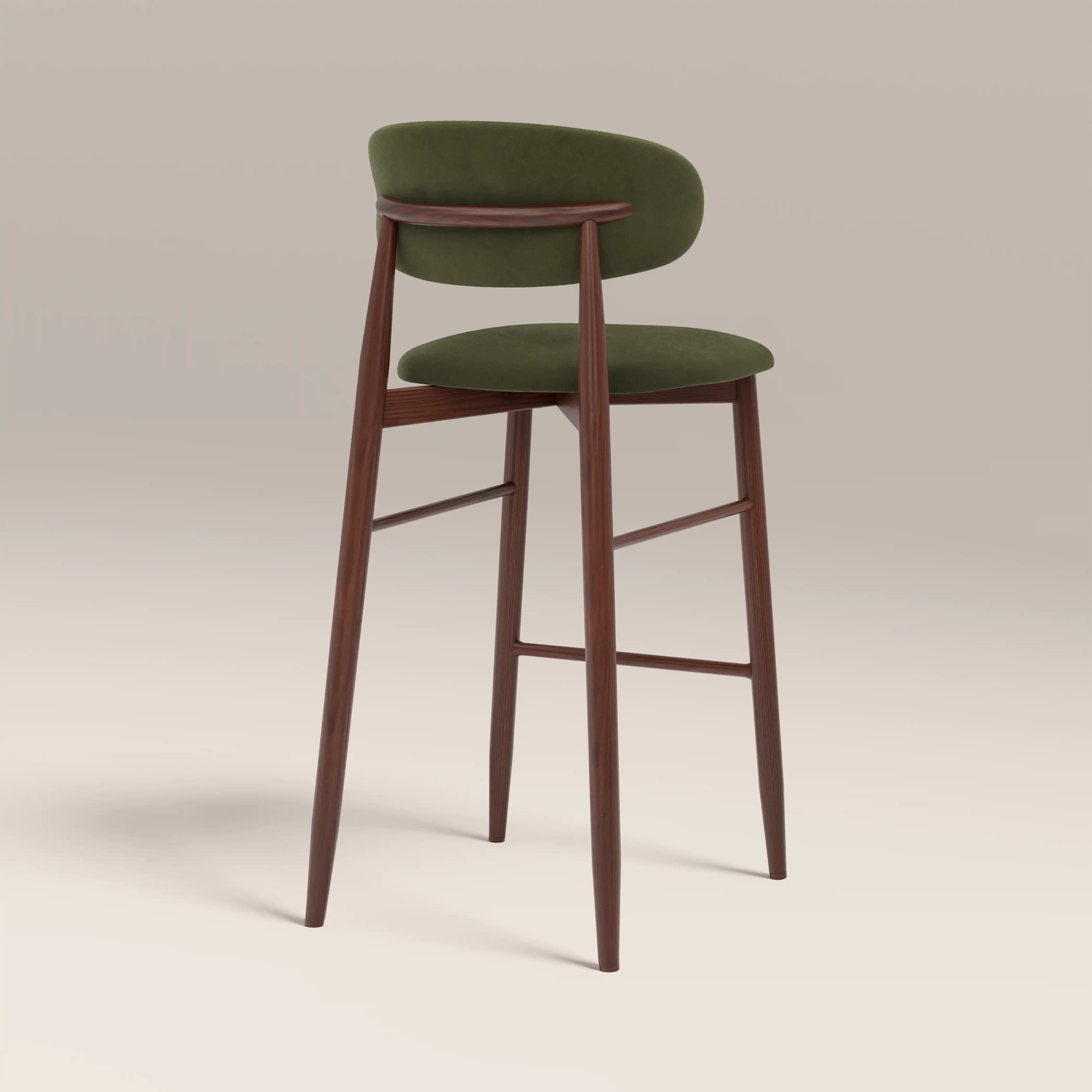 Halston Bar Stool | Olive Green Sustainable Velvet & Walnut - Image 4