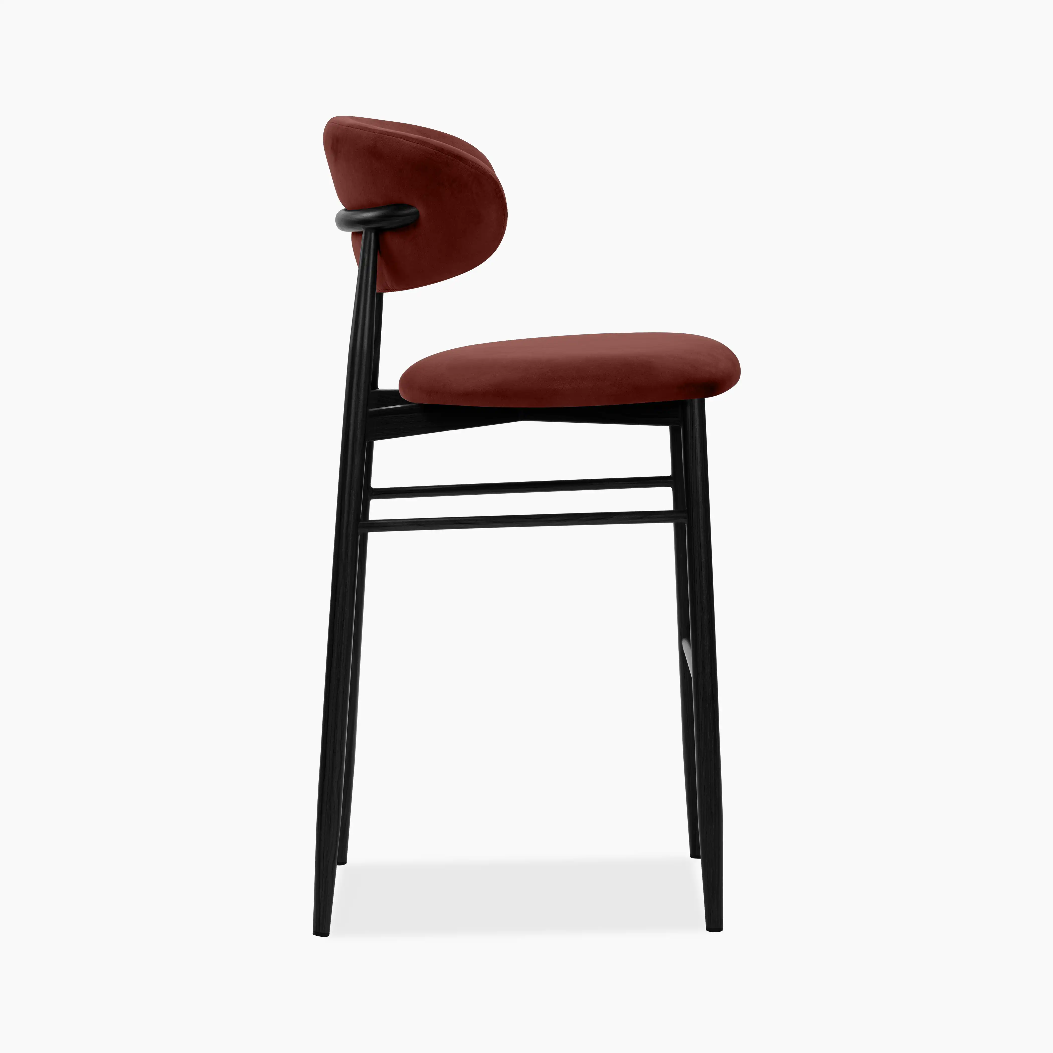 Halston Bar Stool | Rust Red Sustainable Velvet & Black - Image 5
