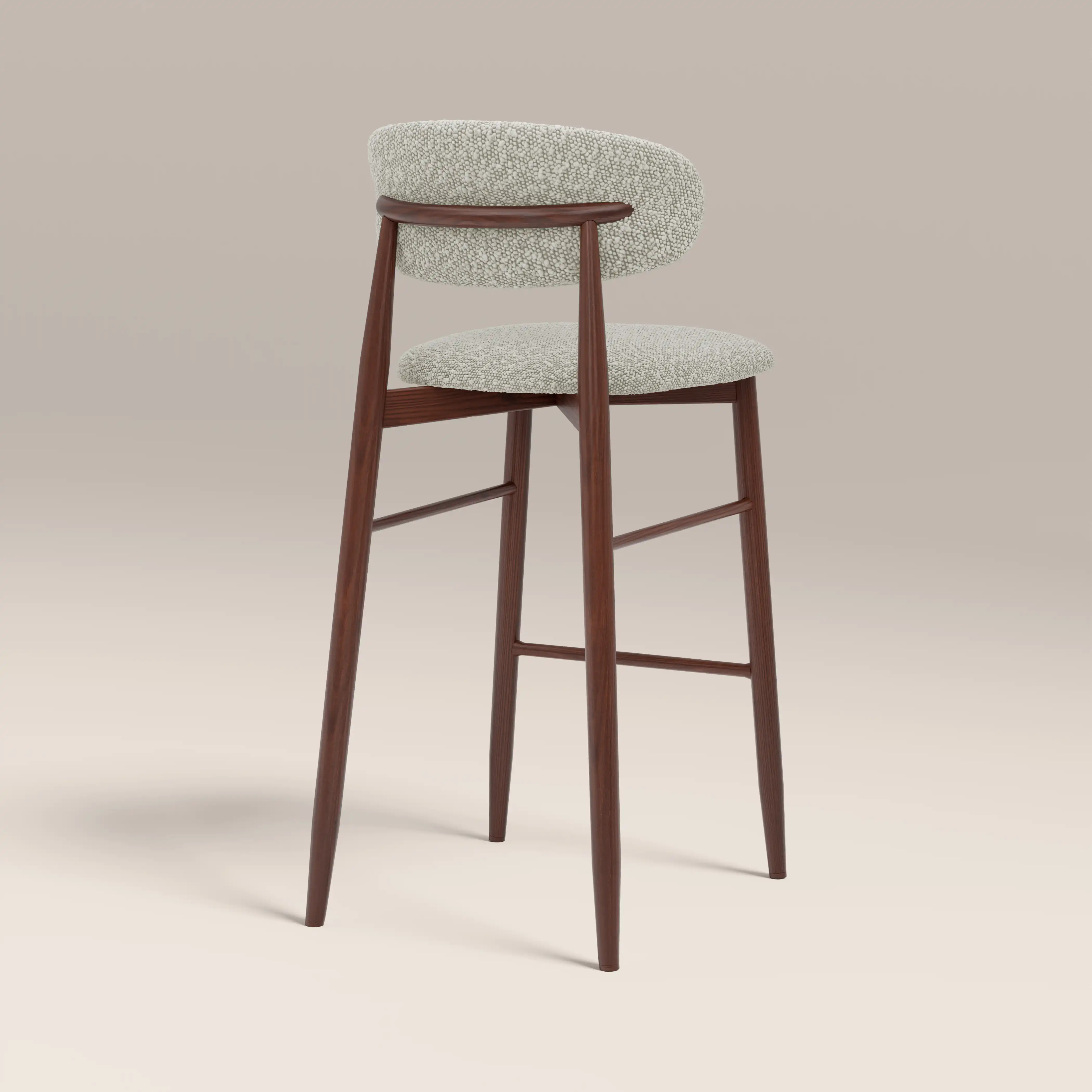 Halston Bar Stool | Speckled Stone Sustainable Boucle & Walnut - Image 5