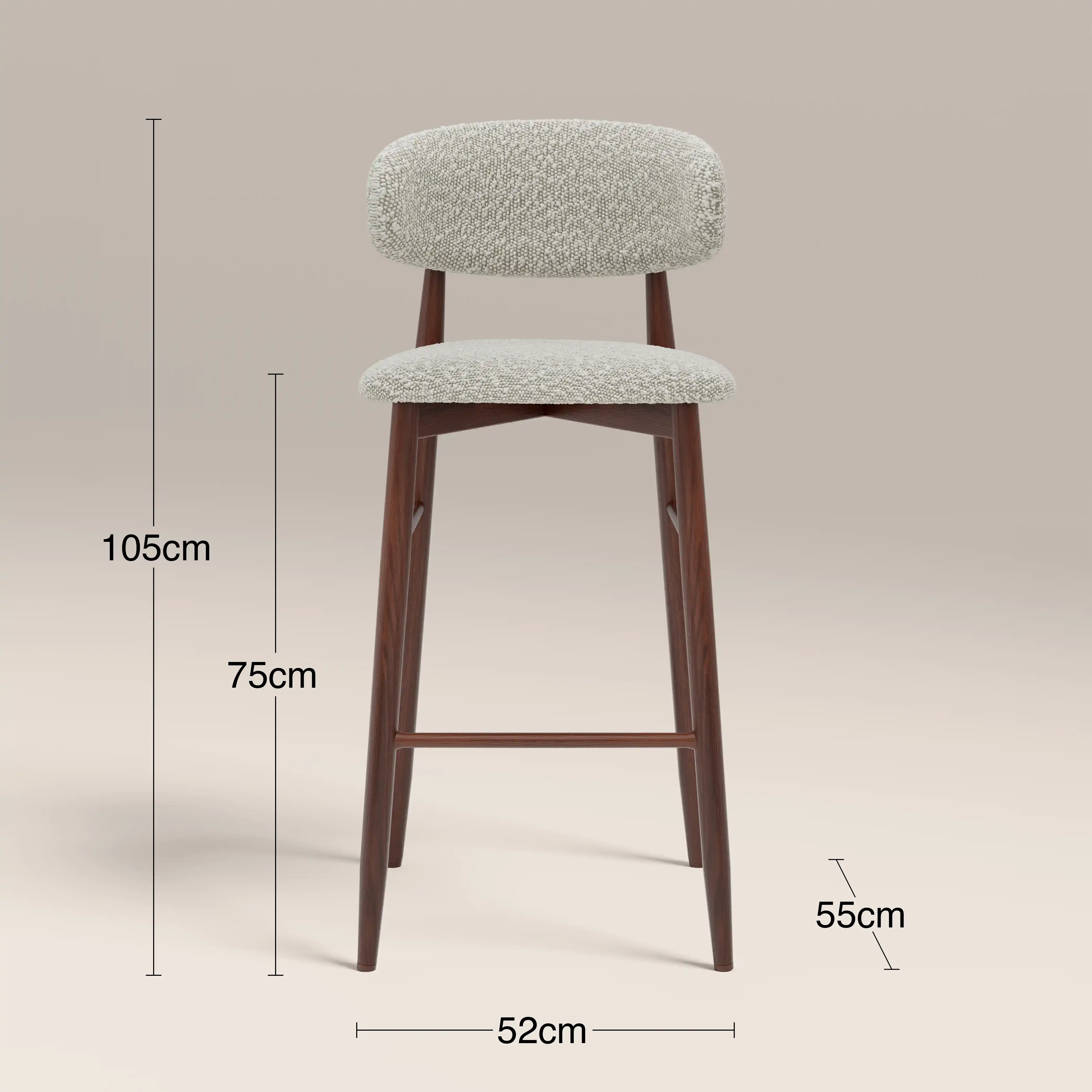 Halston Bar Stool | Speckled Stone Sustainable Boucle & Walnut - Image 7