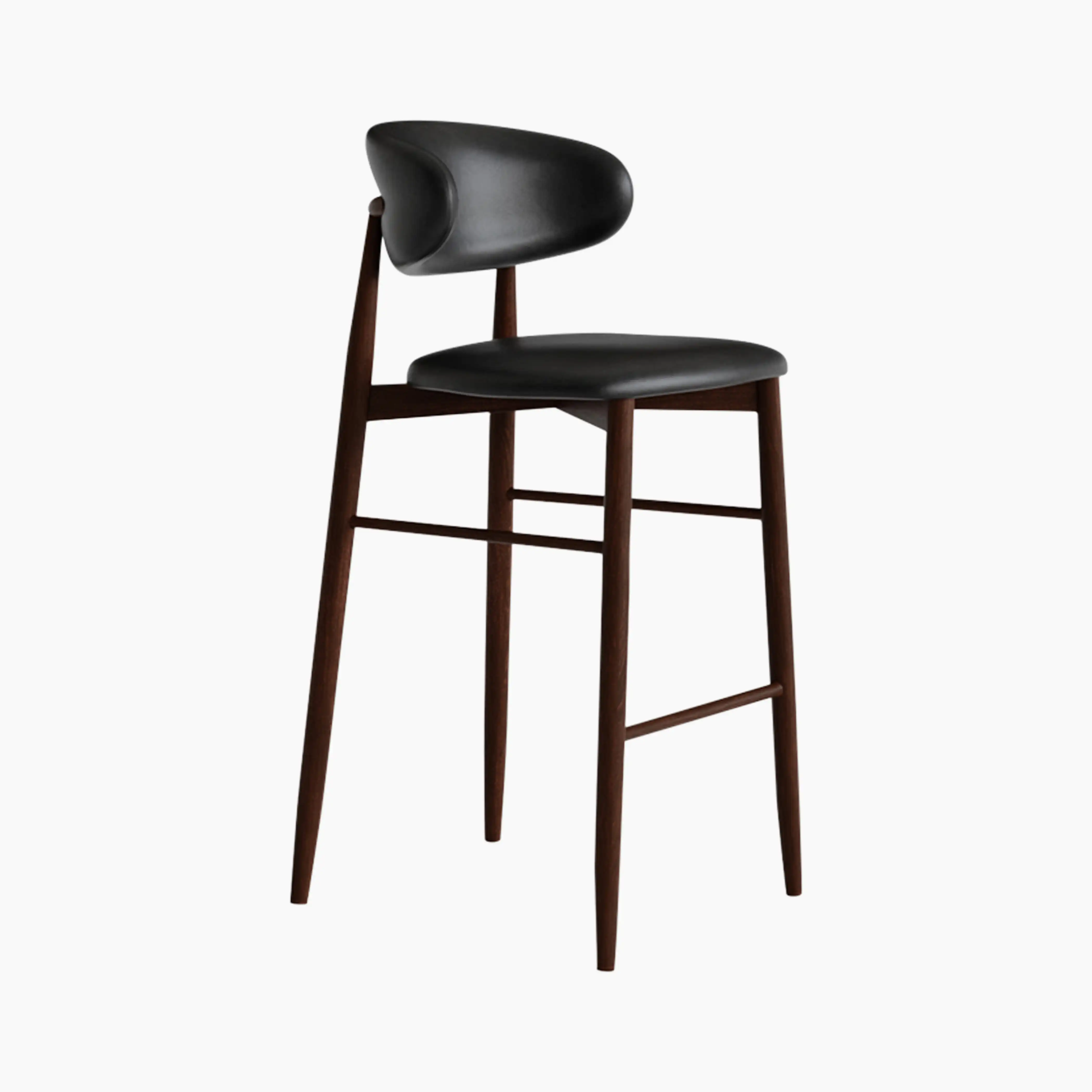 Halston Bar Stool | Vintage Black Faux Leather & Walnut - Image 2