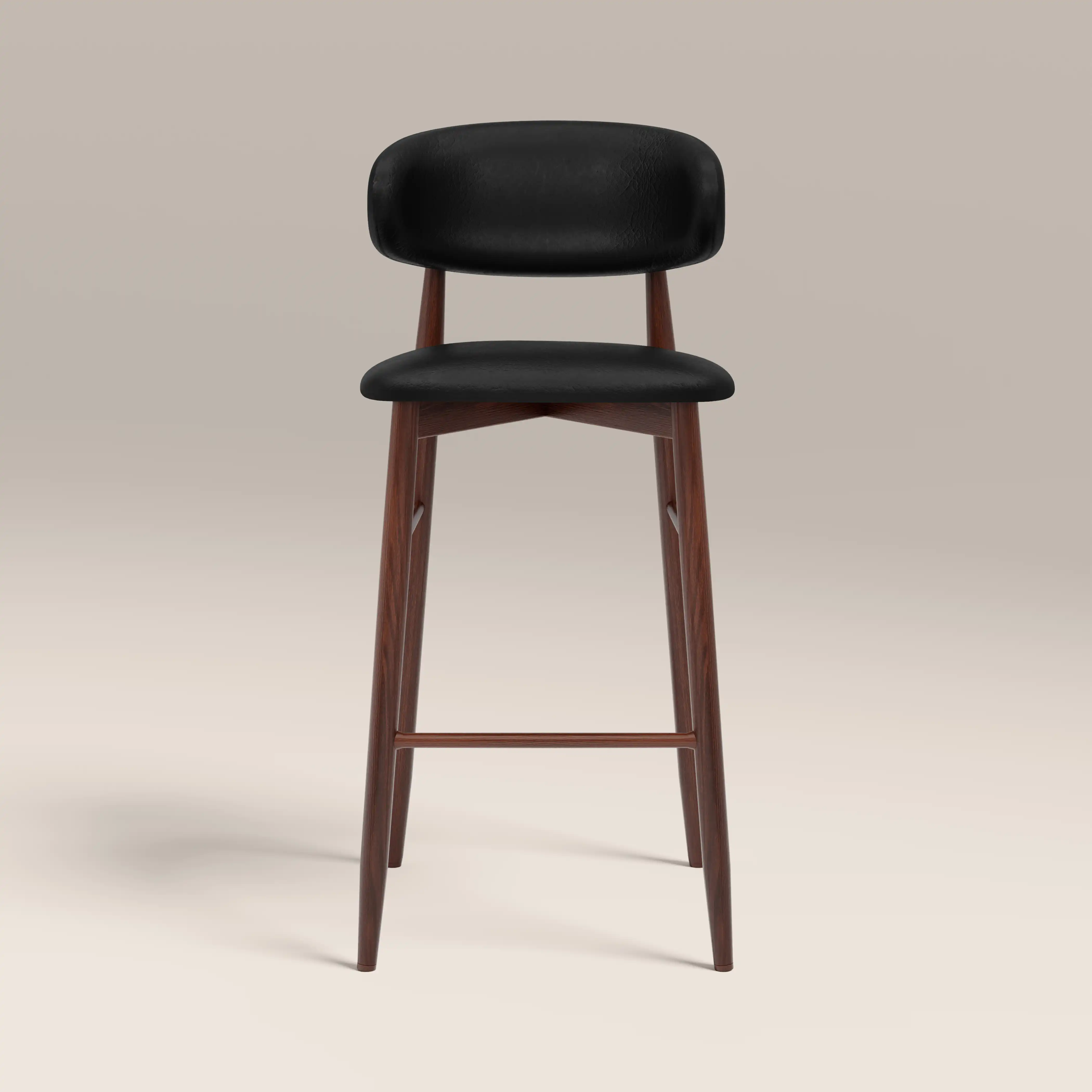 Halston Bar Stool | Vintage Black Faux Leather & Walnut - Image 4