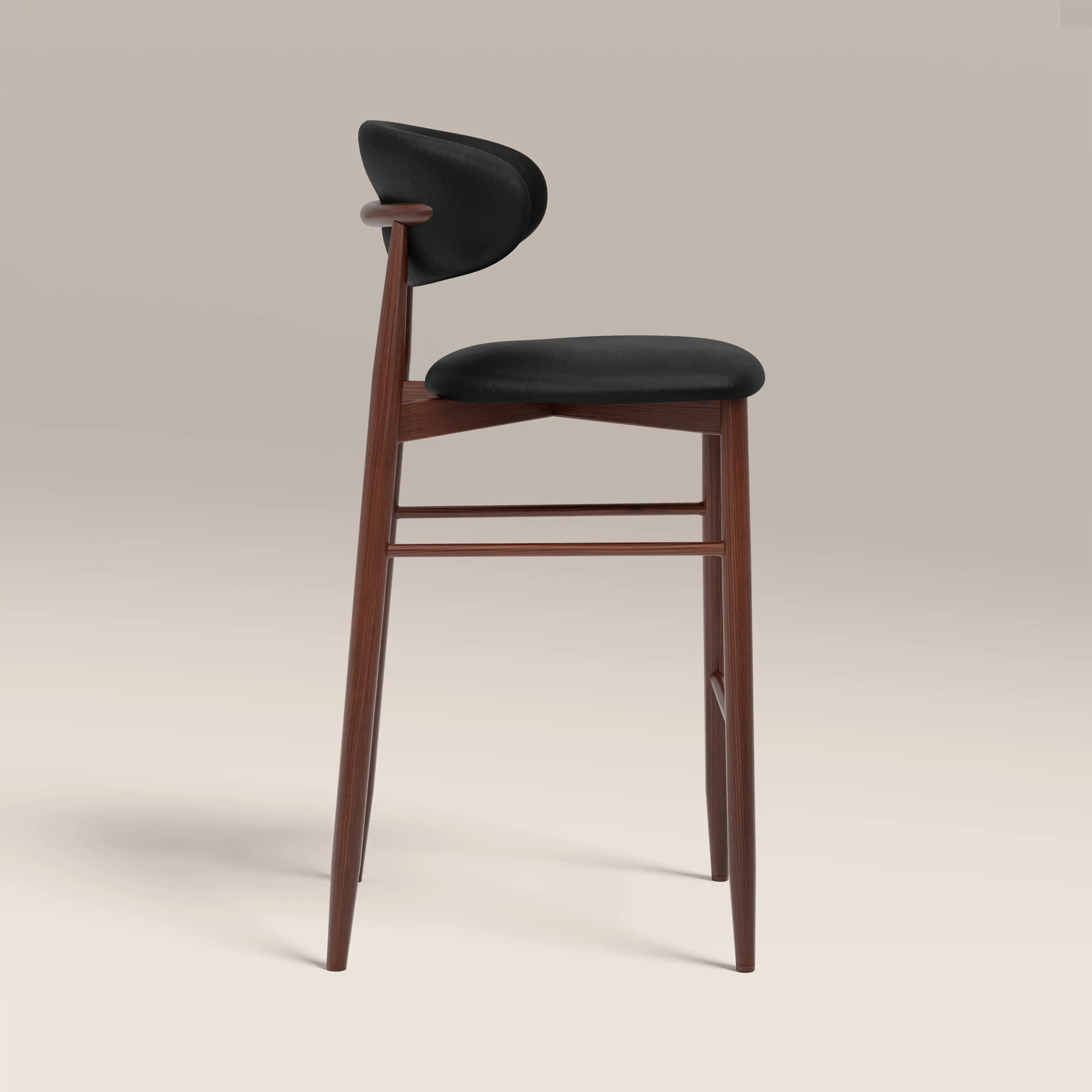 Halston Bar Stool | Vintage Black Faux Leather & Walnut - Image 5