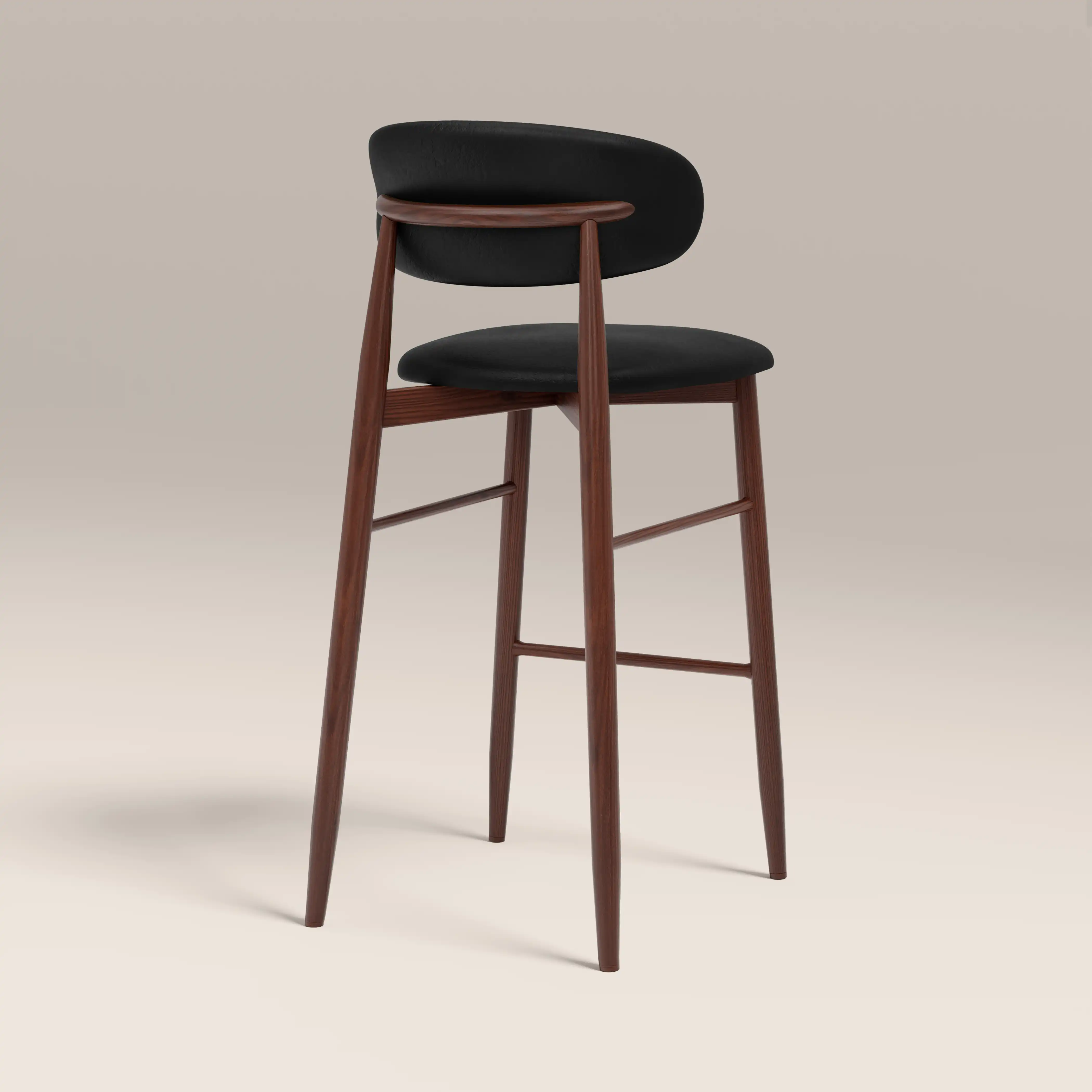 Halston Bar Stool | Vintage Black Faux Leather & Walnut - Image 6