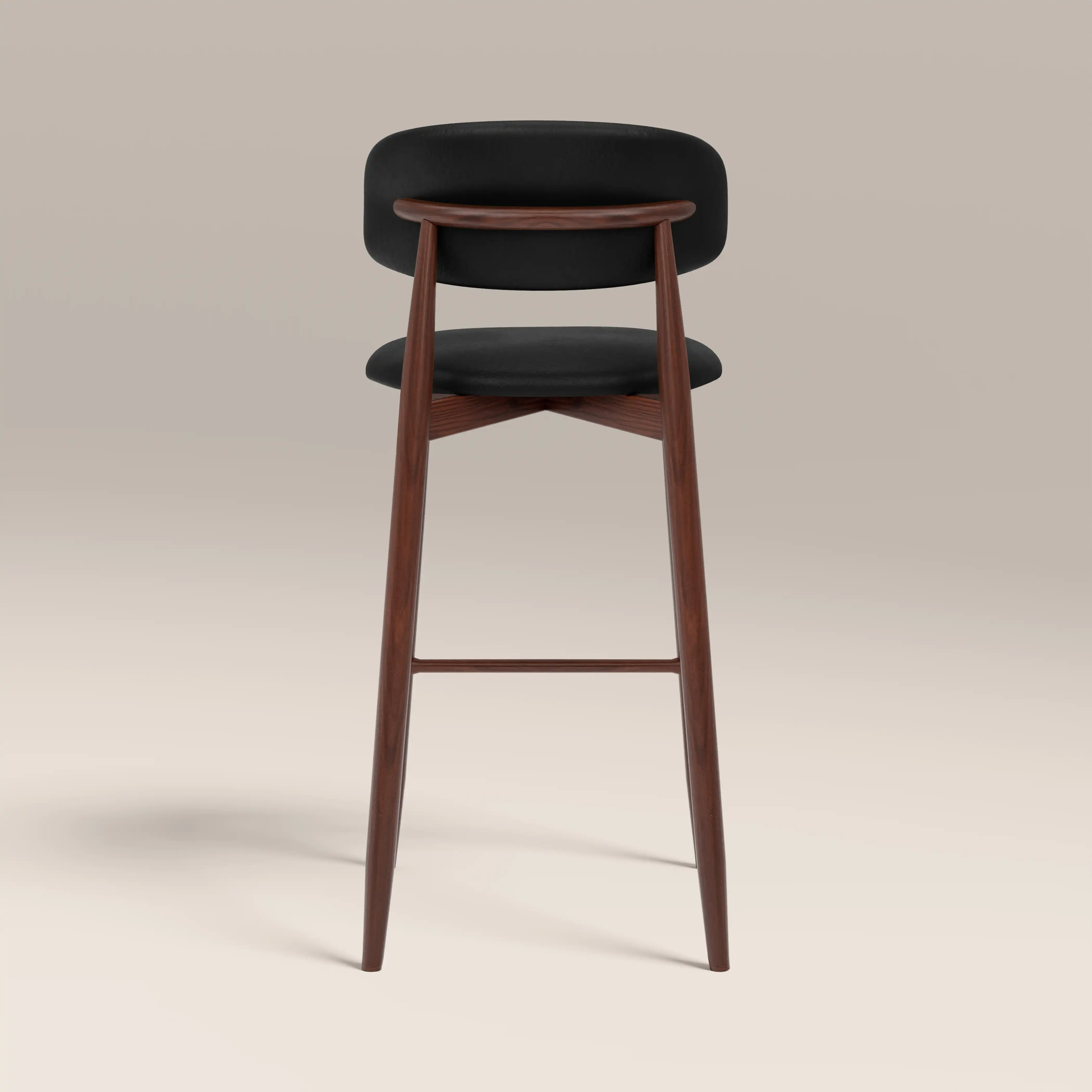 Halston Bar Stool | Vintage Black Faux Leather & Walnut - Image 7