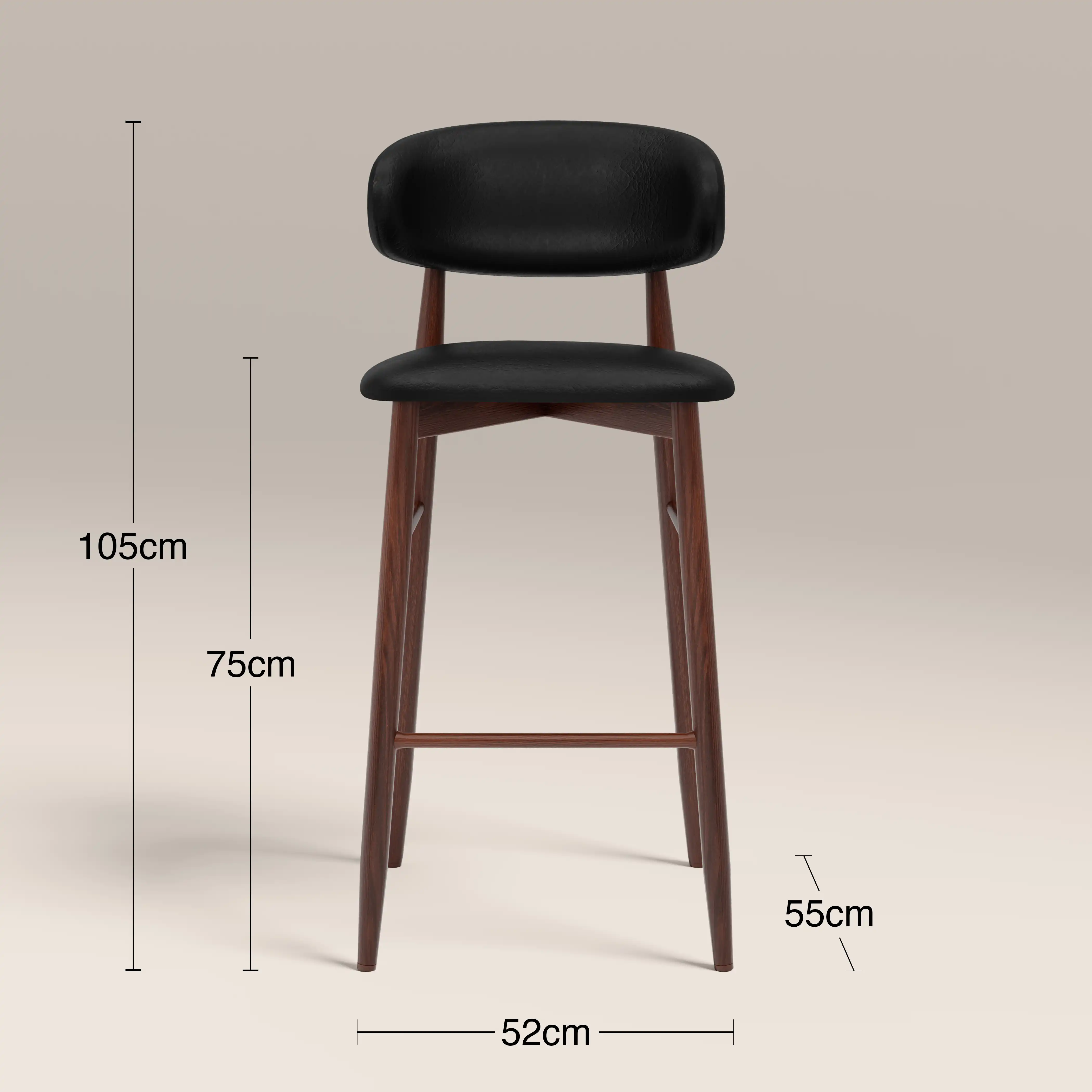 Halston Bar Stool | Vintage Black Faux Leather & Walnut - Image 8