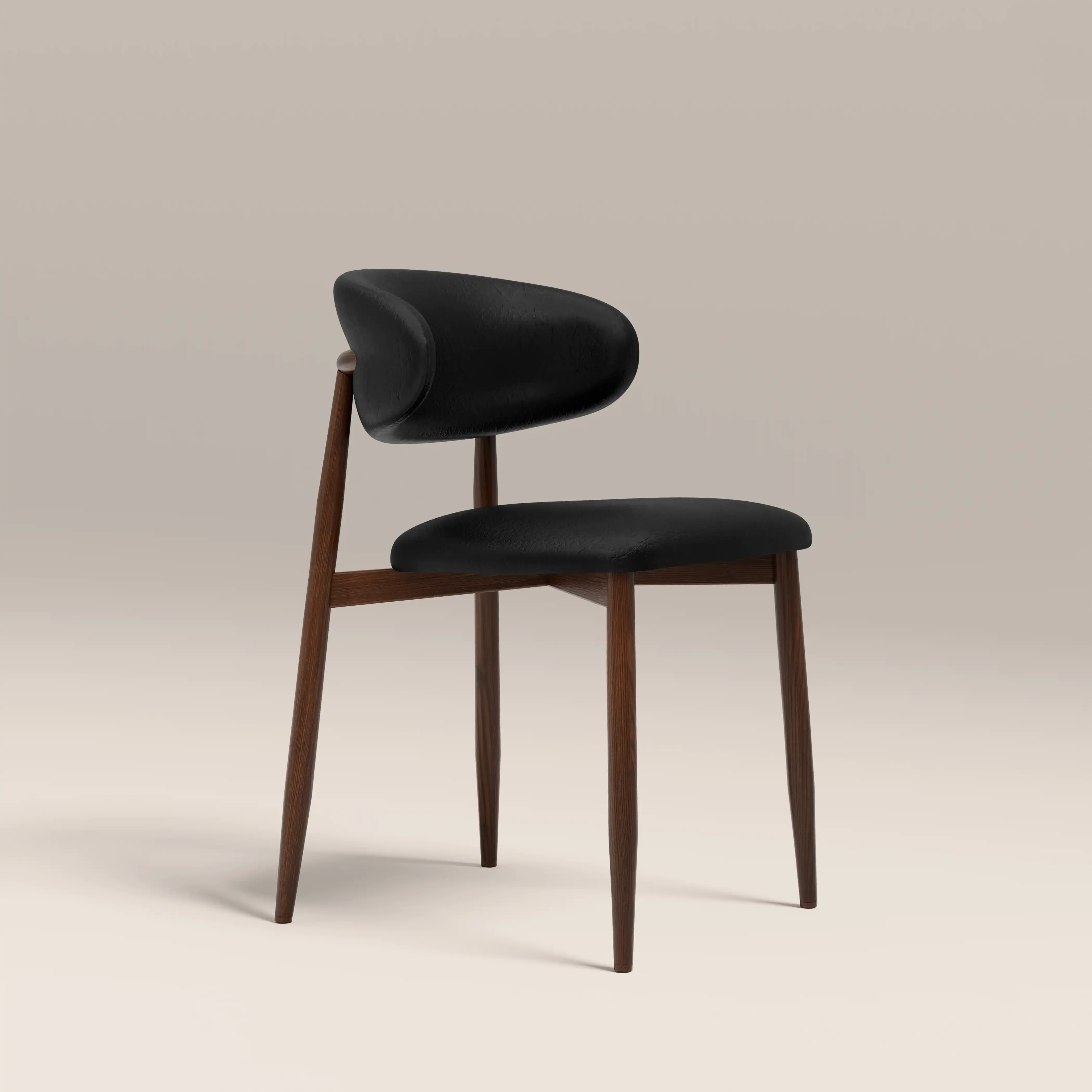 Halston Dining Chair | Vintage Black Faux Leather & Walnut - Image 4
