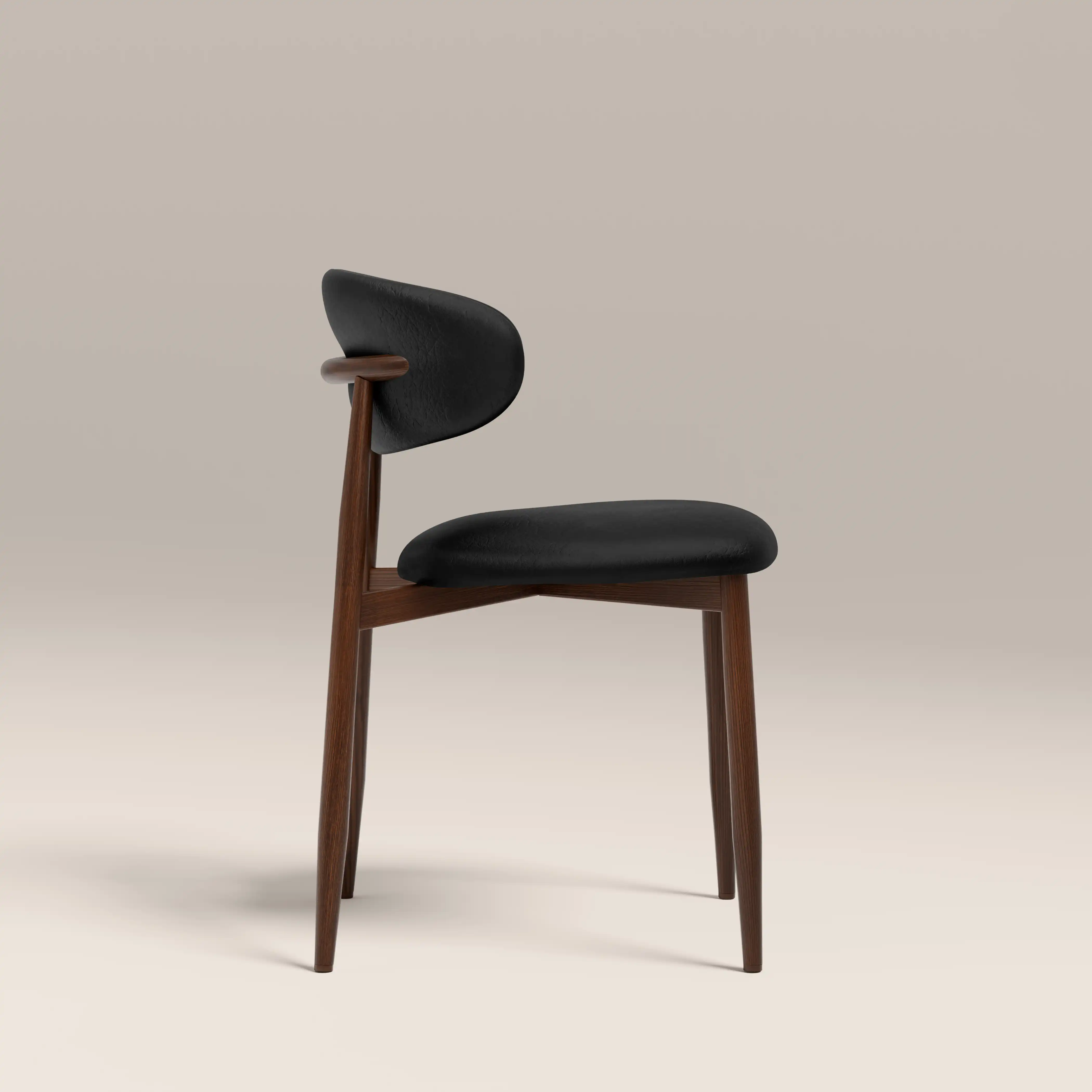 Halston Dining Chair | Vintage Black Faux Leather & Walnut - Image 5