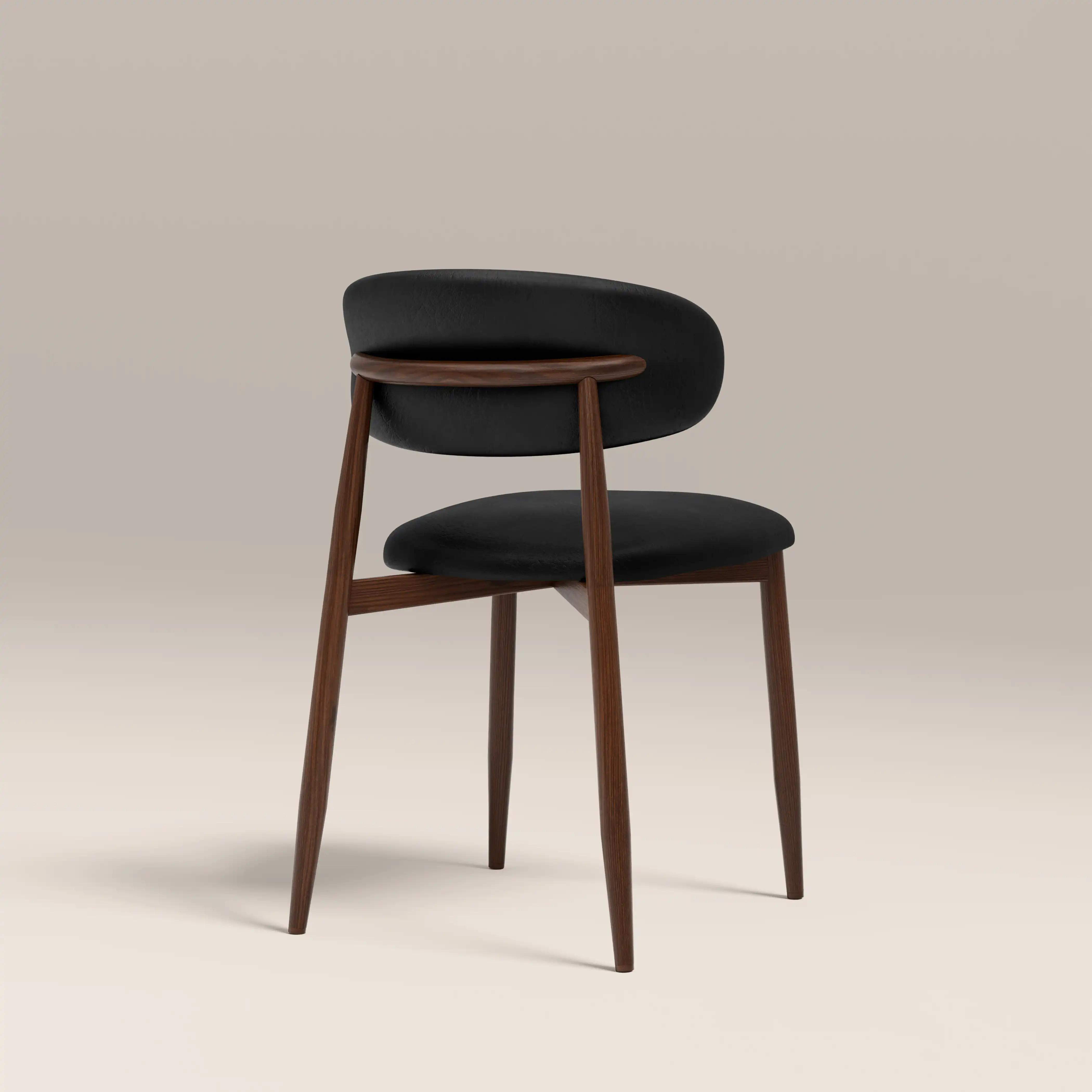 Halston Dining Chair | Vintage Black Faux Leather & Walnut - Image 6