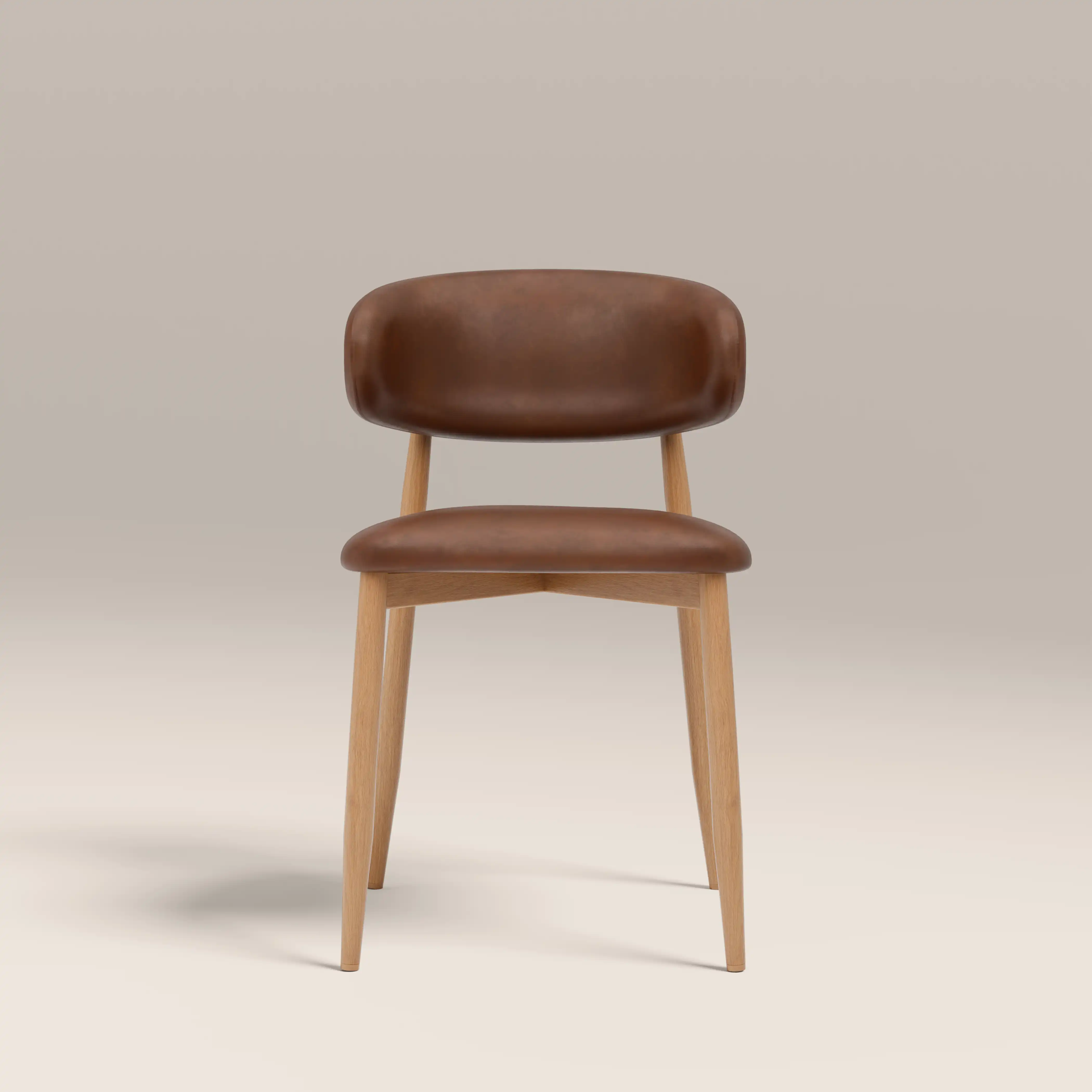 Halston Dining Chair | Vintage Tan Faux Leather & Oak - Image 3
