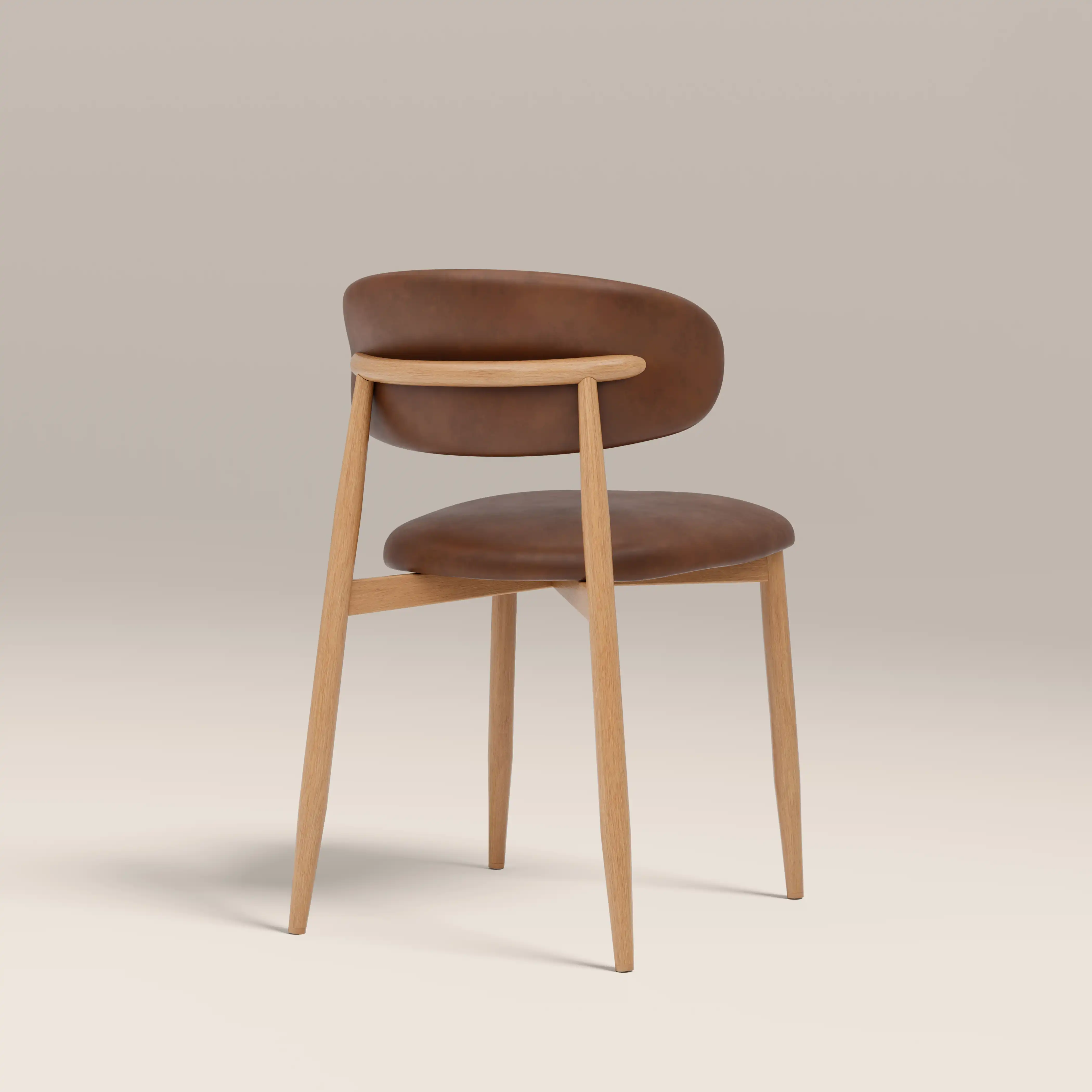Halston Dining Chair | Vintage Tan Faux Leather & Oak - Image 6
