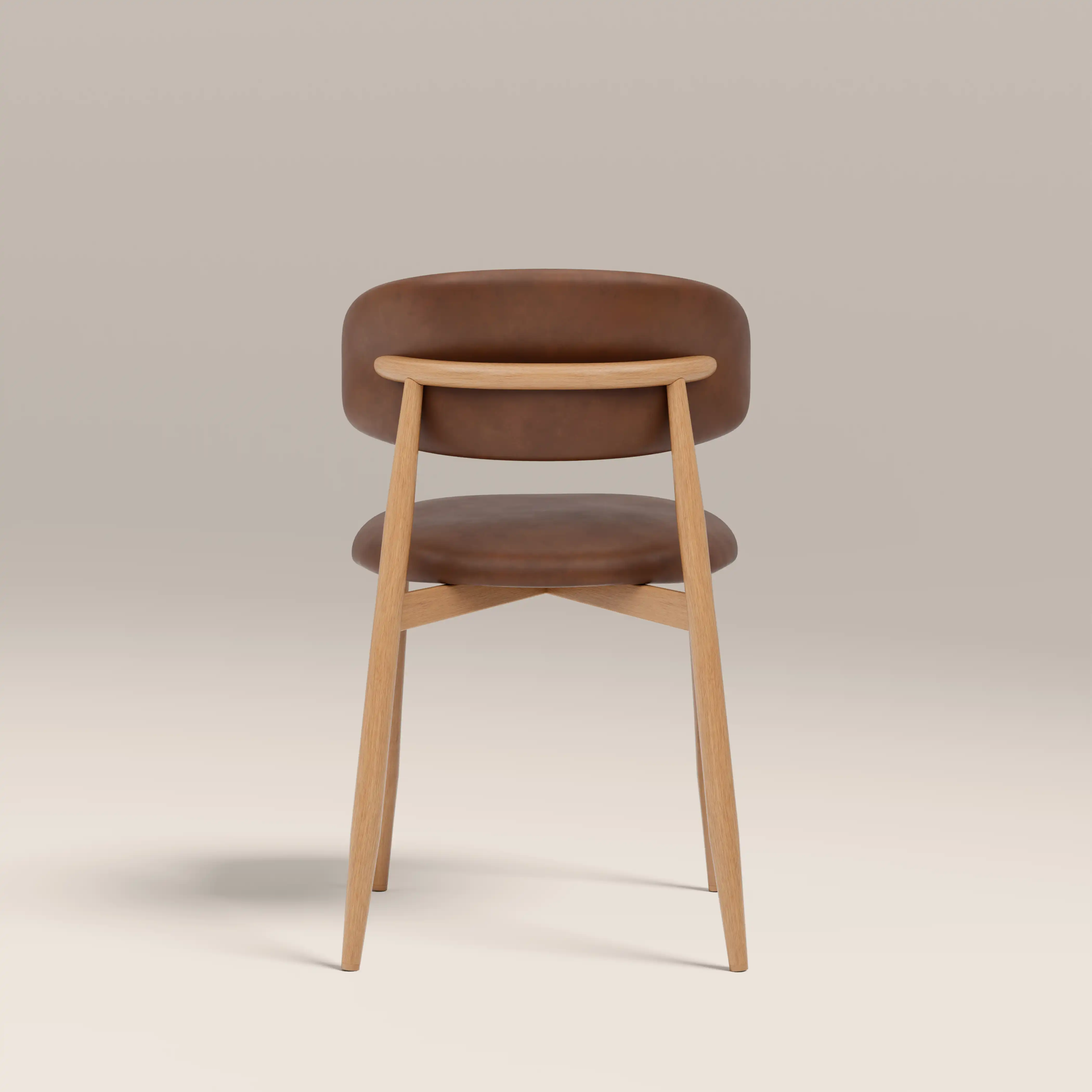 Halston Dining Chair | Vintage Tan Faux Leather & Oak - Image 7