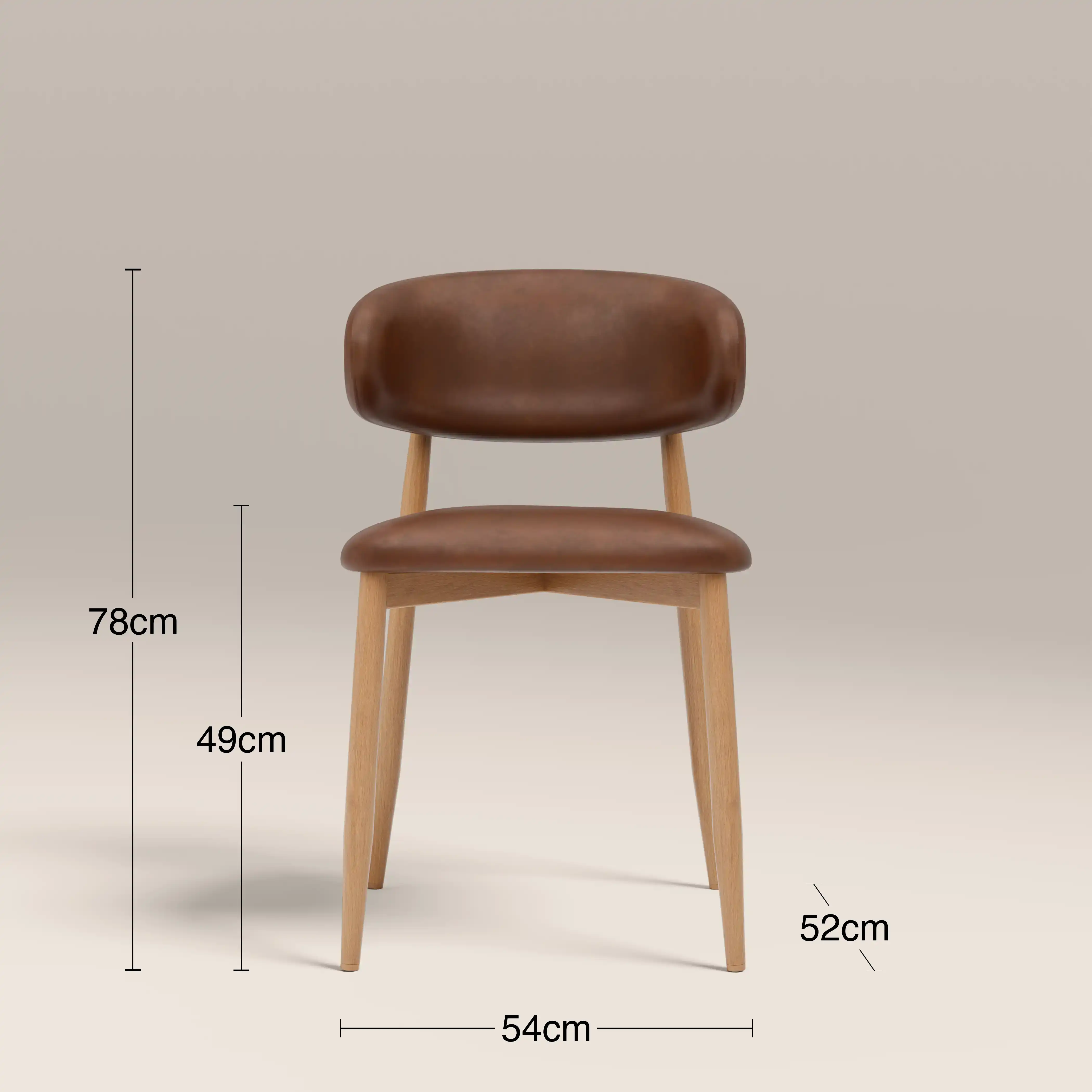 Halston Dining Chair | Vintage Tan Faux Leather & Oak - Image 8