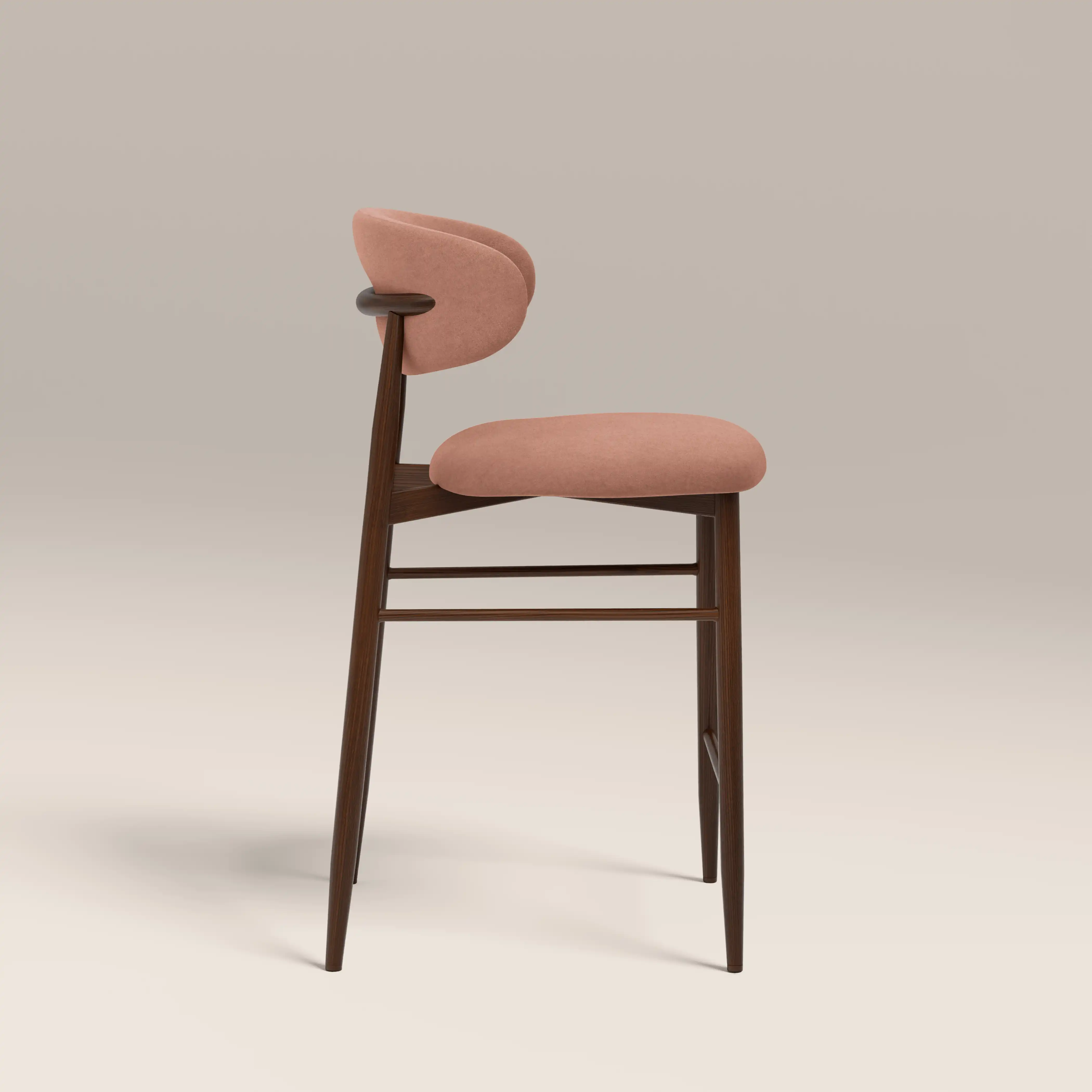 Halston Kitchen Stool | Blush Pink Sustainable Velvet & Walnut - Image 4