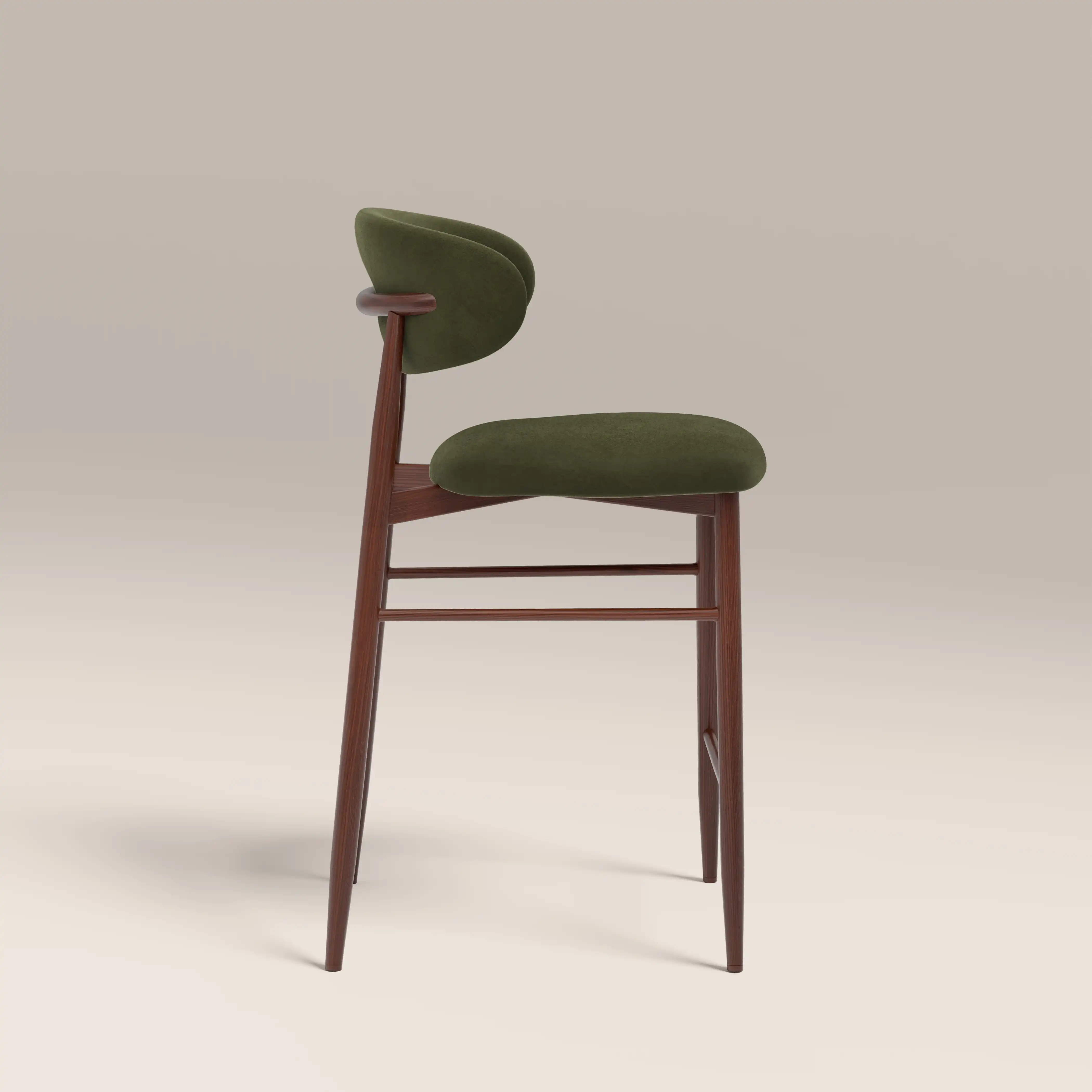 Halston Kitchen Stool | Olive Green Sustainable Velvet & Walnut - Image 4