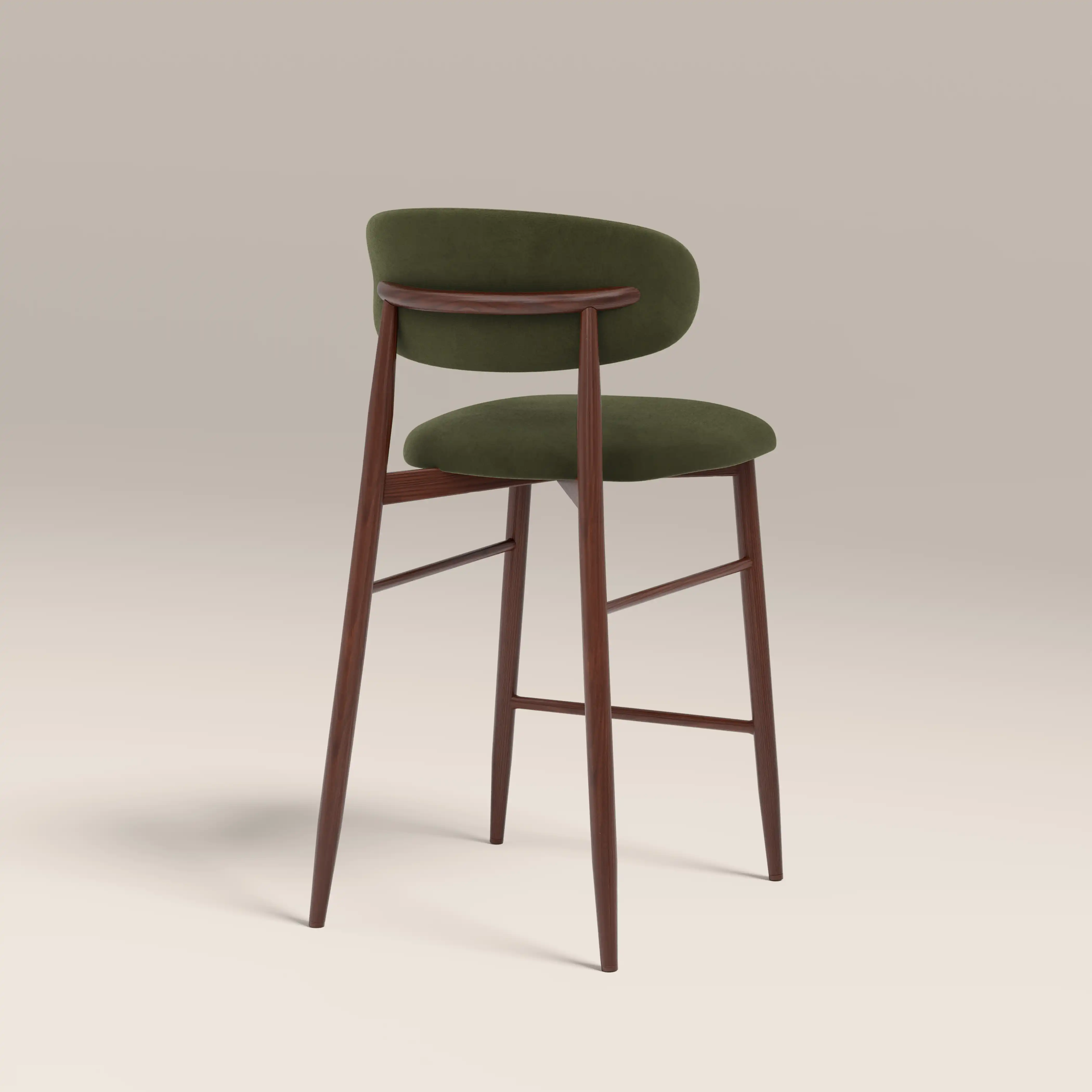 Halston Kitchen Stool | Olive Green Sustainable Velvet & Walnut - Image 5