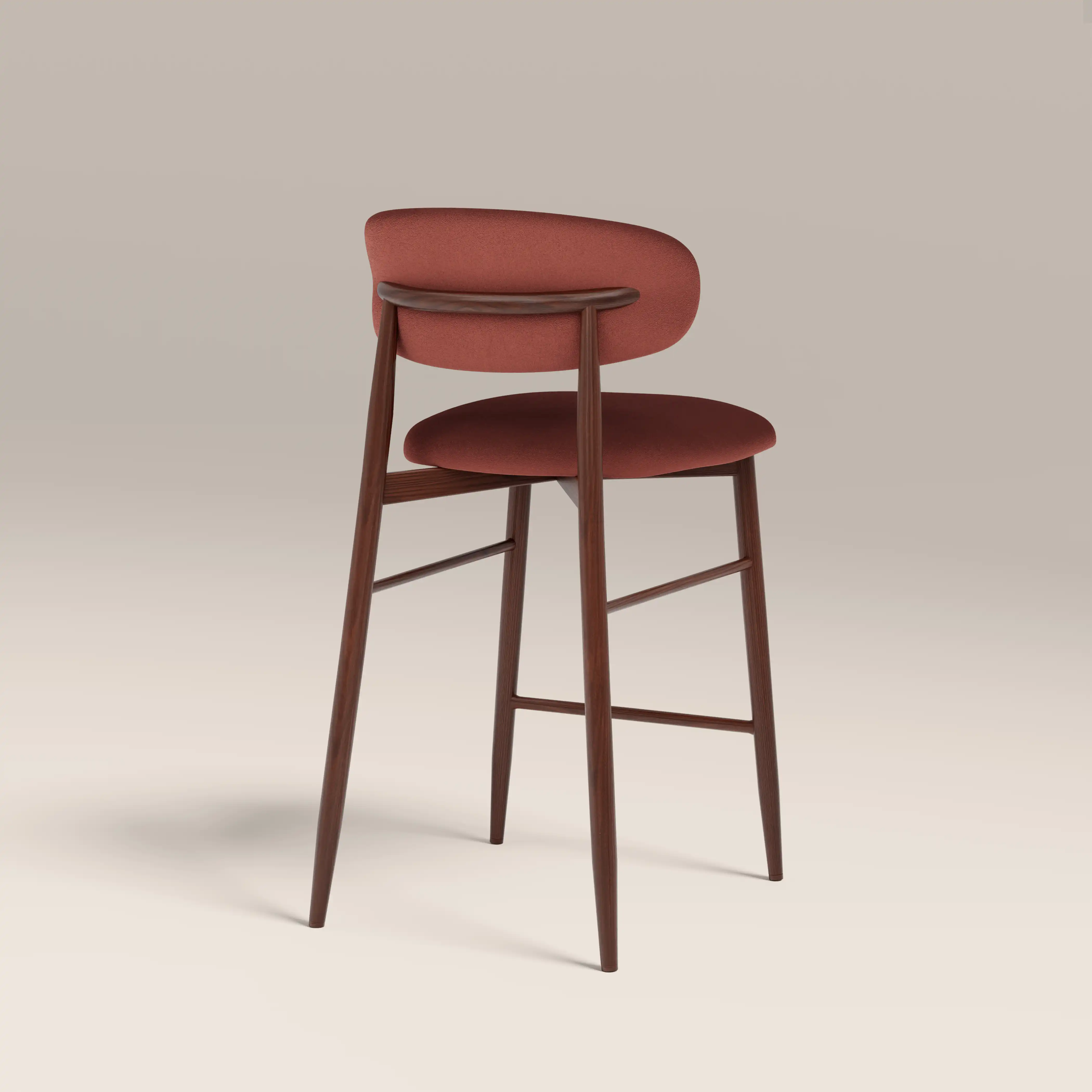 Halston Kitchen Stool | Rust Red Sustainable Velvet & Walnut - Image 5