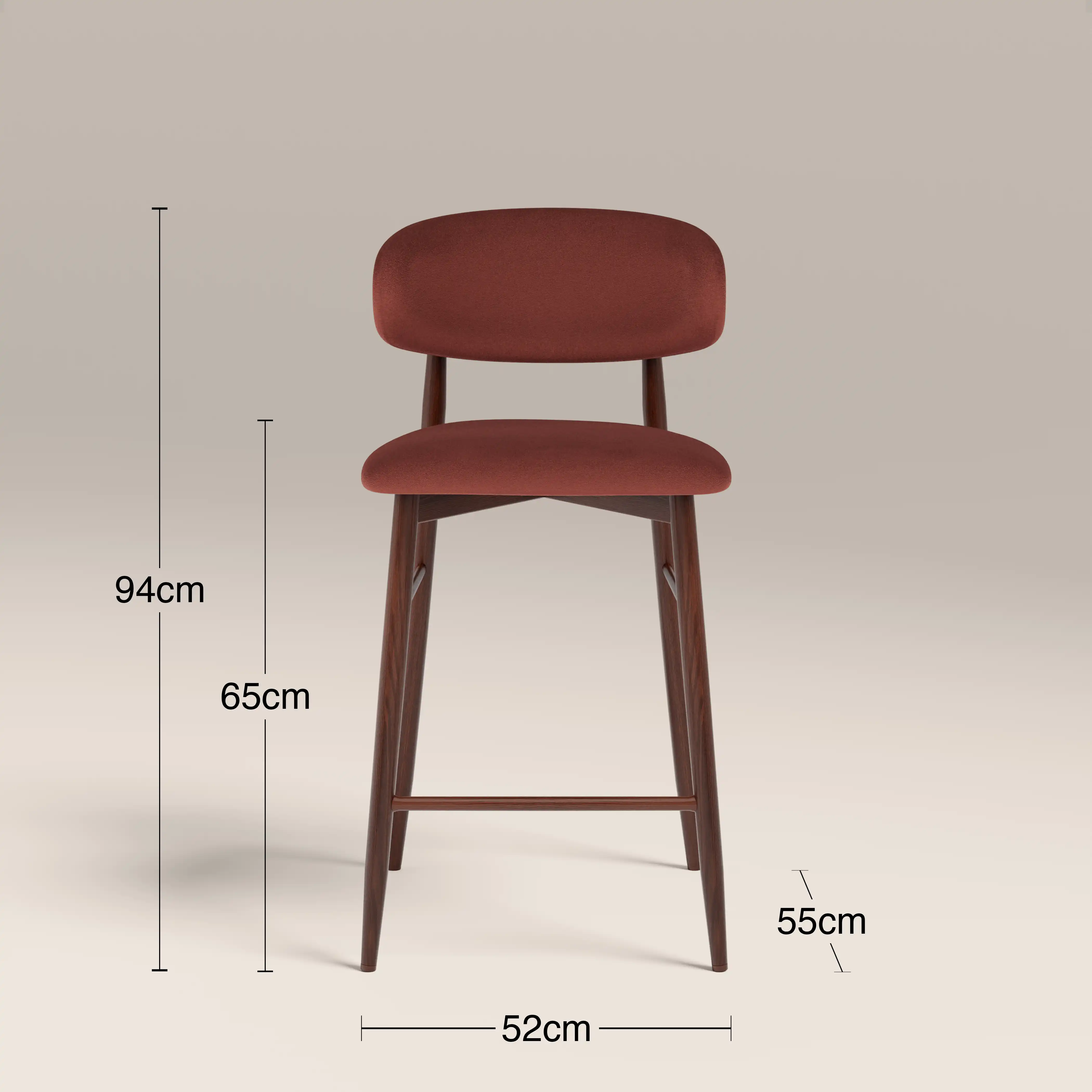 Halston Kitchen Stool | Rust Red Sustainable Velvet & Walnut - Image 7