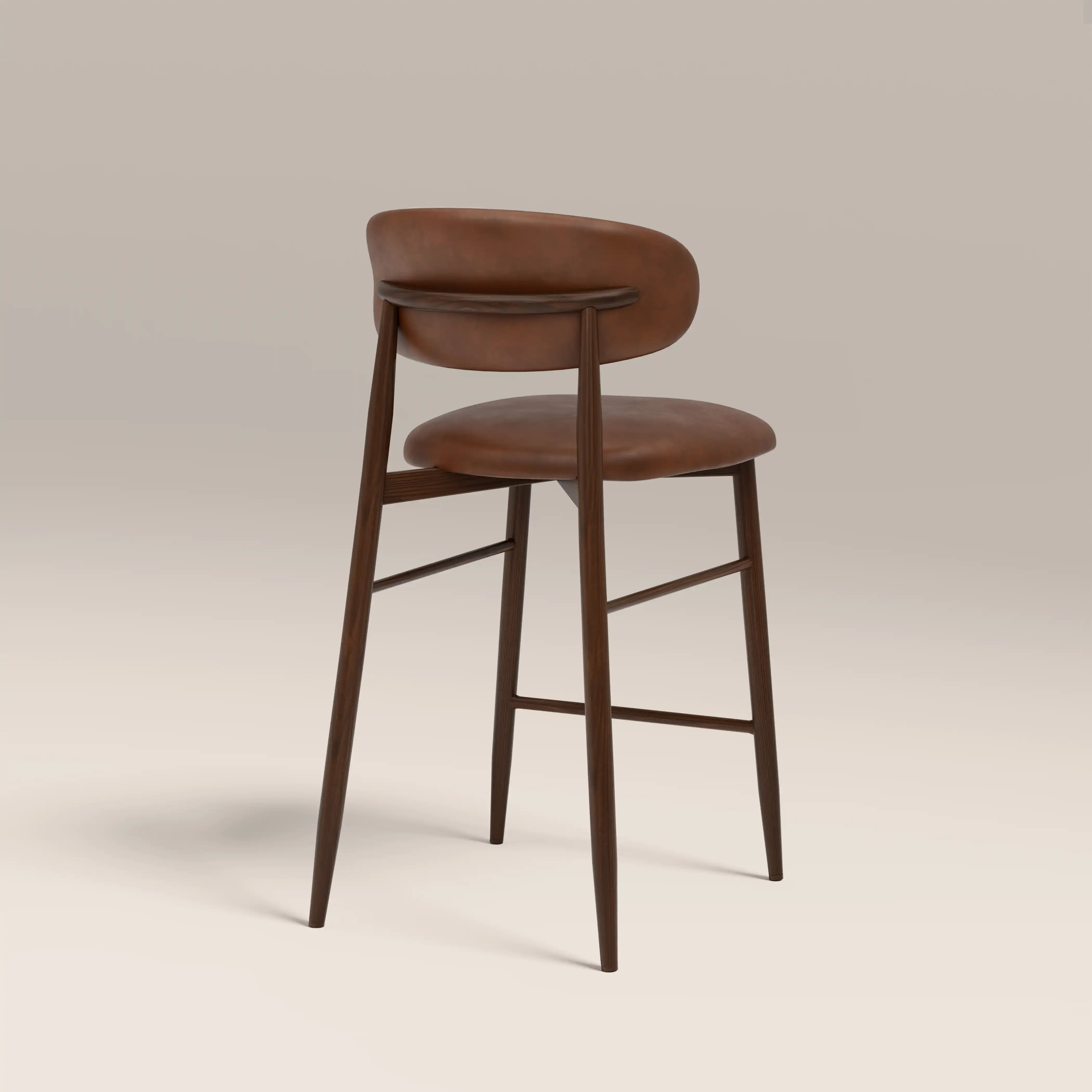 Halston Kitchen Stool | Vintage Tan Faux Leather & Walnut - Image 5