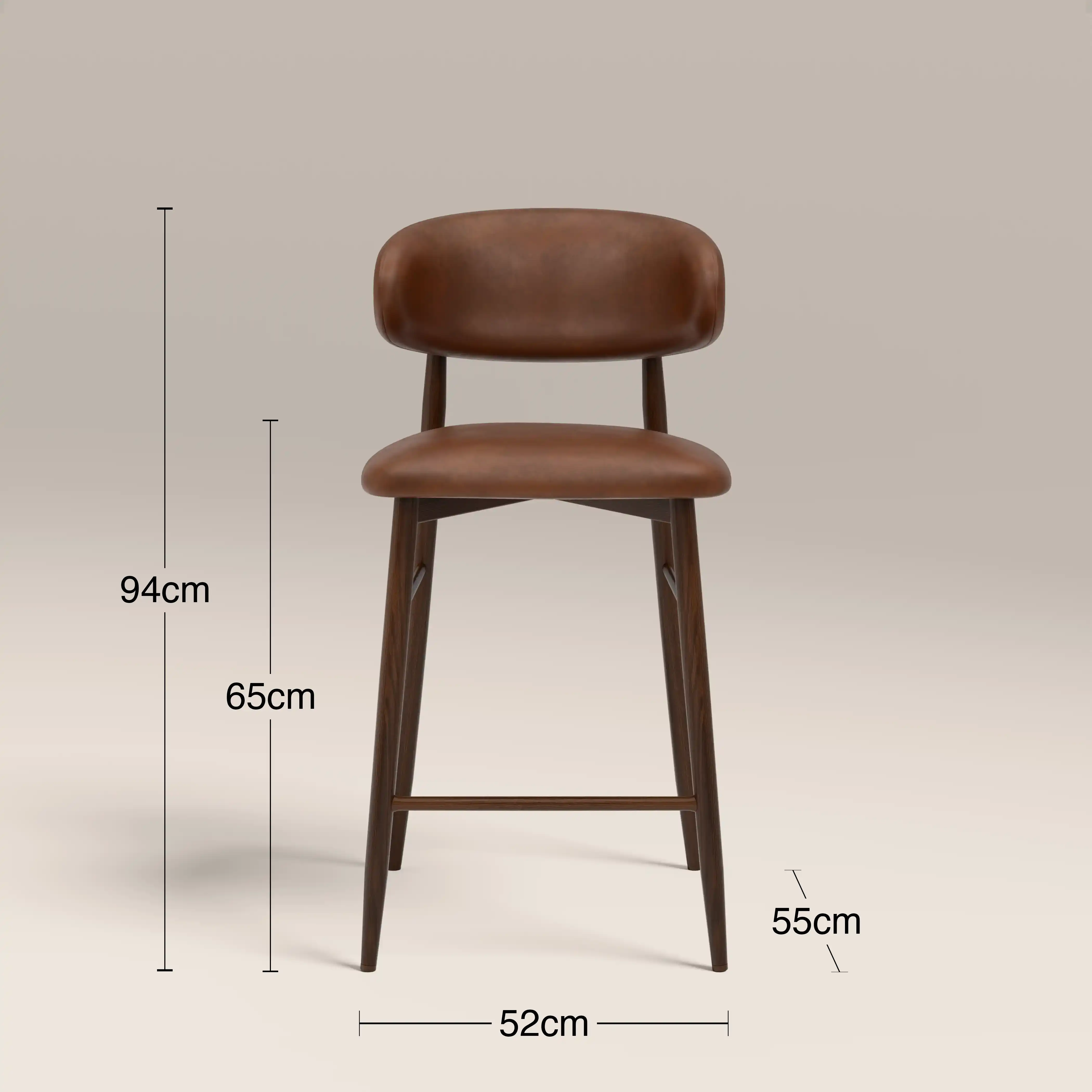 Halston Kitchen Stool | Vintage Tan Faux Leather & Walnut - Image 7