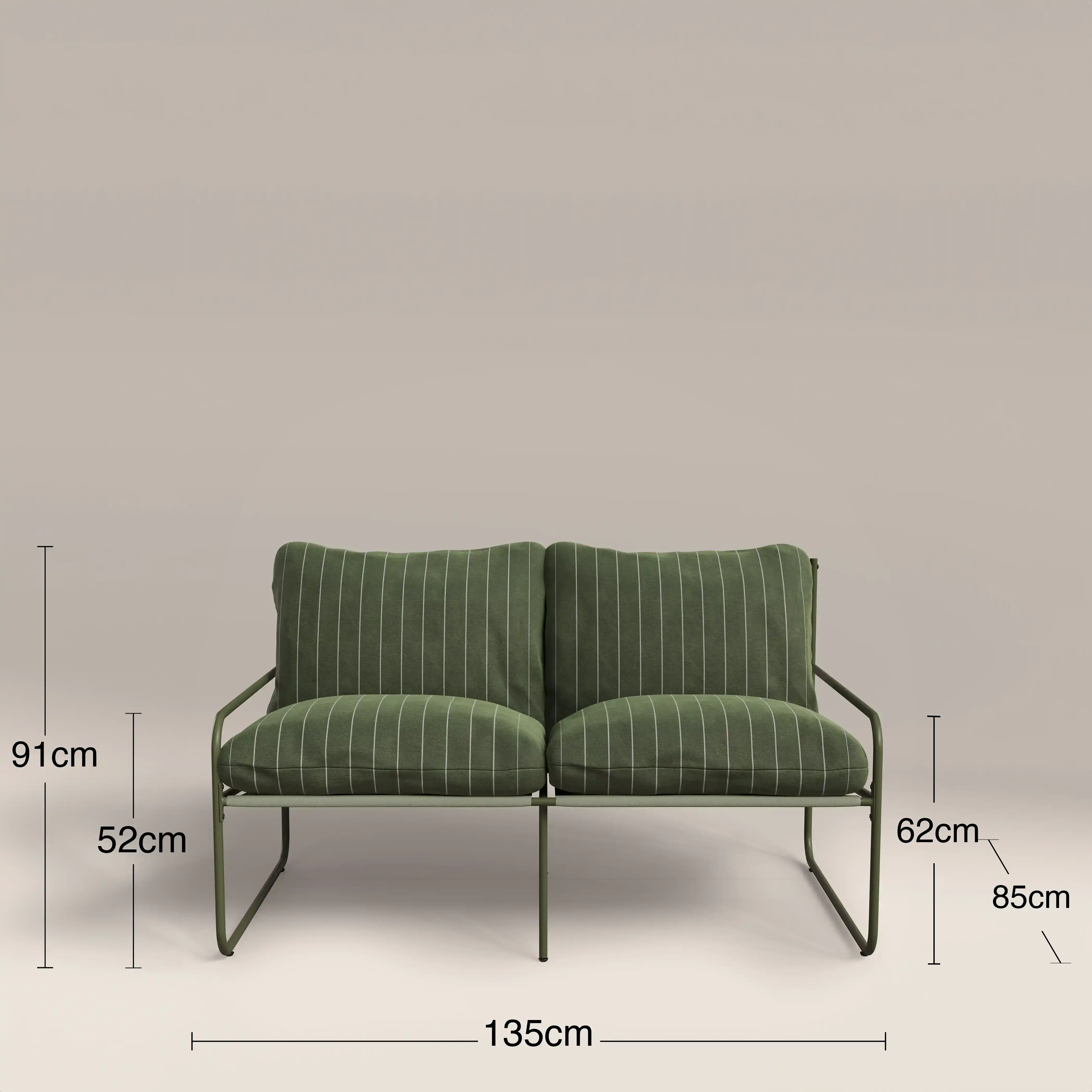 Harris 2 Seater Garden Sofa |  Moss Green Stripe & Moss Green - Image 7