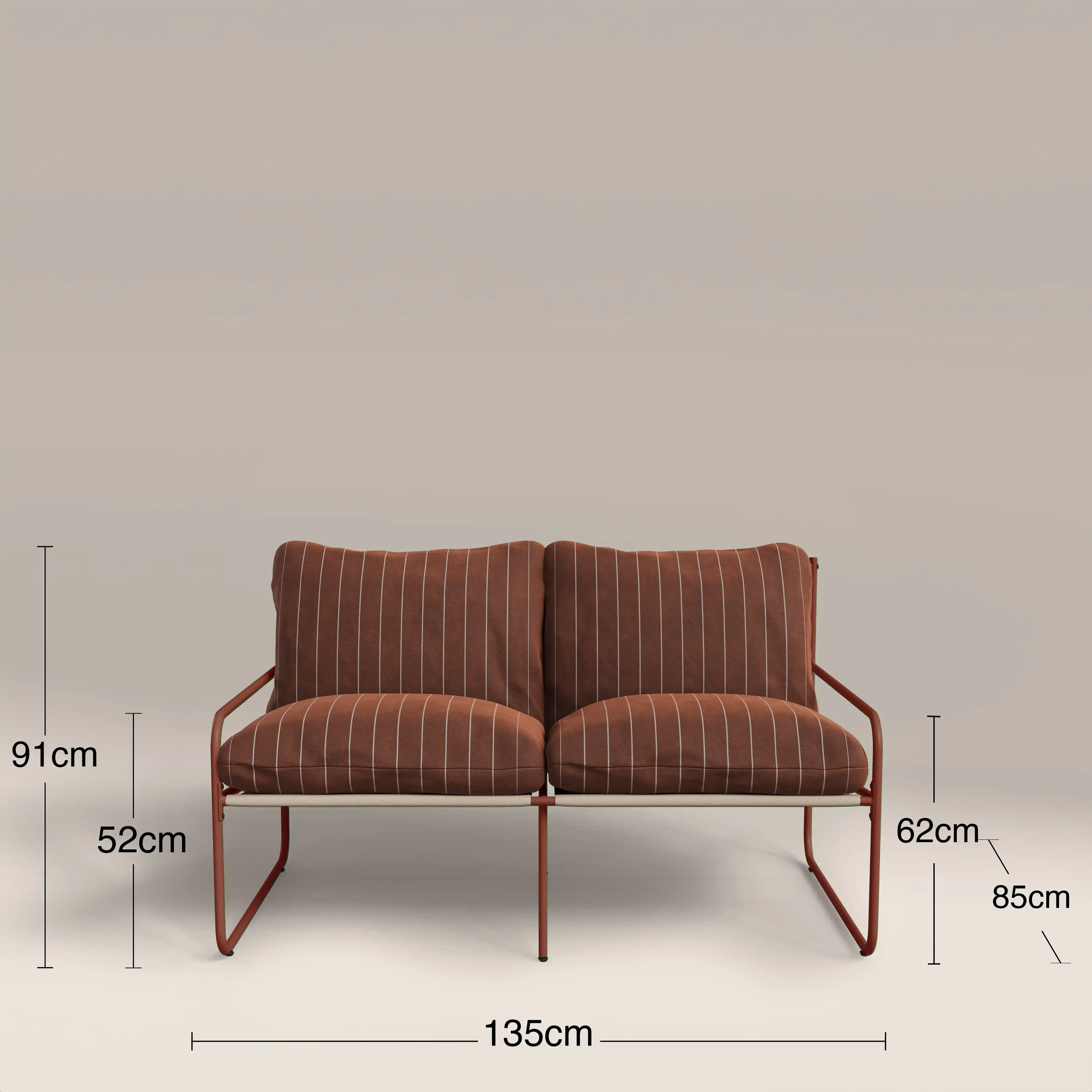 Harris 2 Seater Garden Sofa | Rust Red Stripe & Red - Image 7