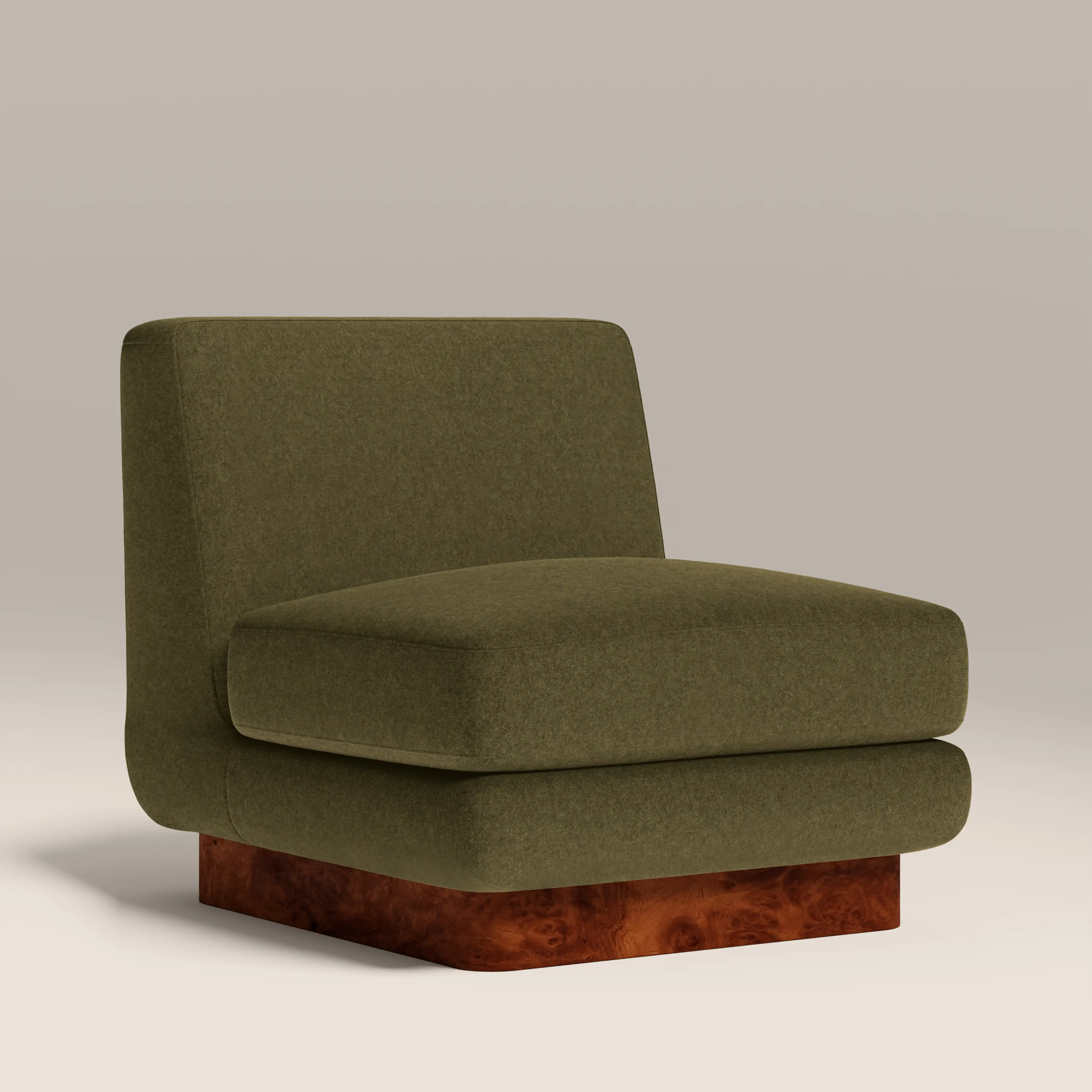 Harrison Accent Chair | Moss Green Sustainable Mohair Velvet & Walnut Burl Wood - Image 4